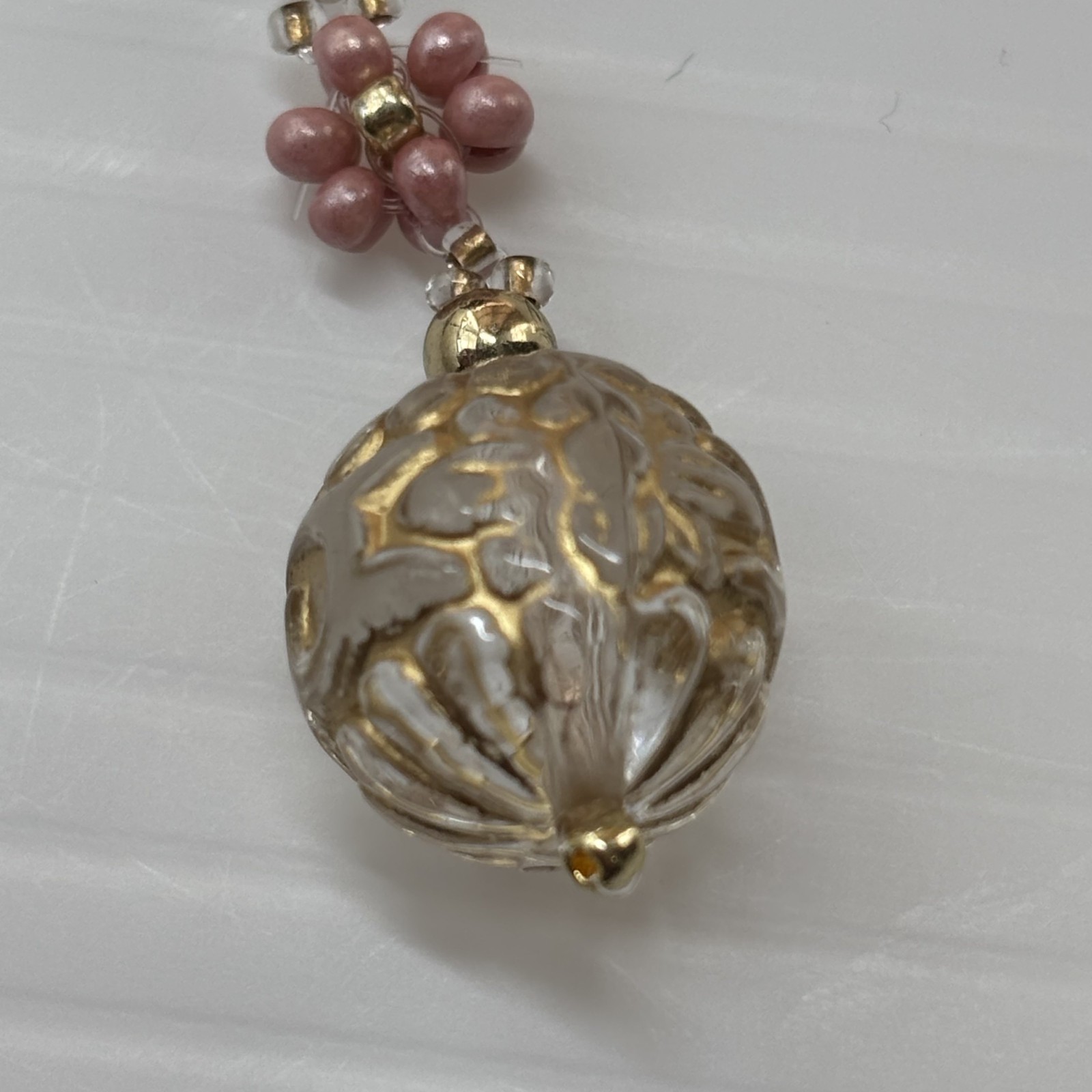 Cremation Ashes Keychain – Cremation Keepsake(pink flower and clear gold orb)
