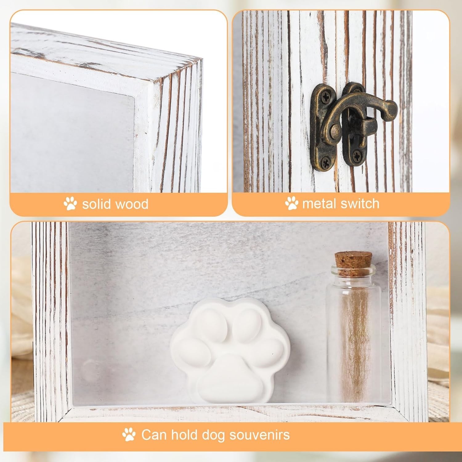 Pet Memorial Shadow Box for Dog Cat with Wood Picture Frame Pet Print Kit Urn…