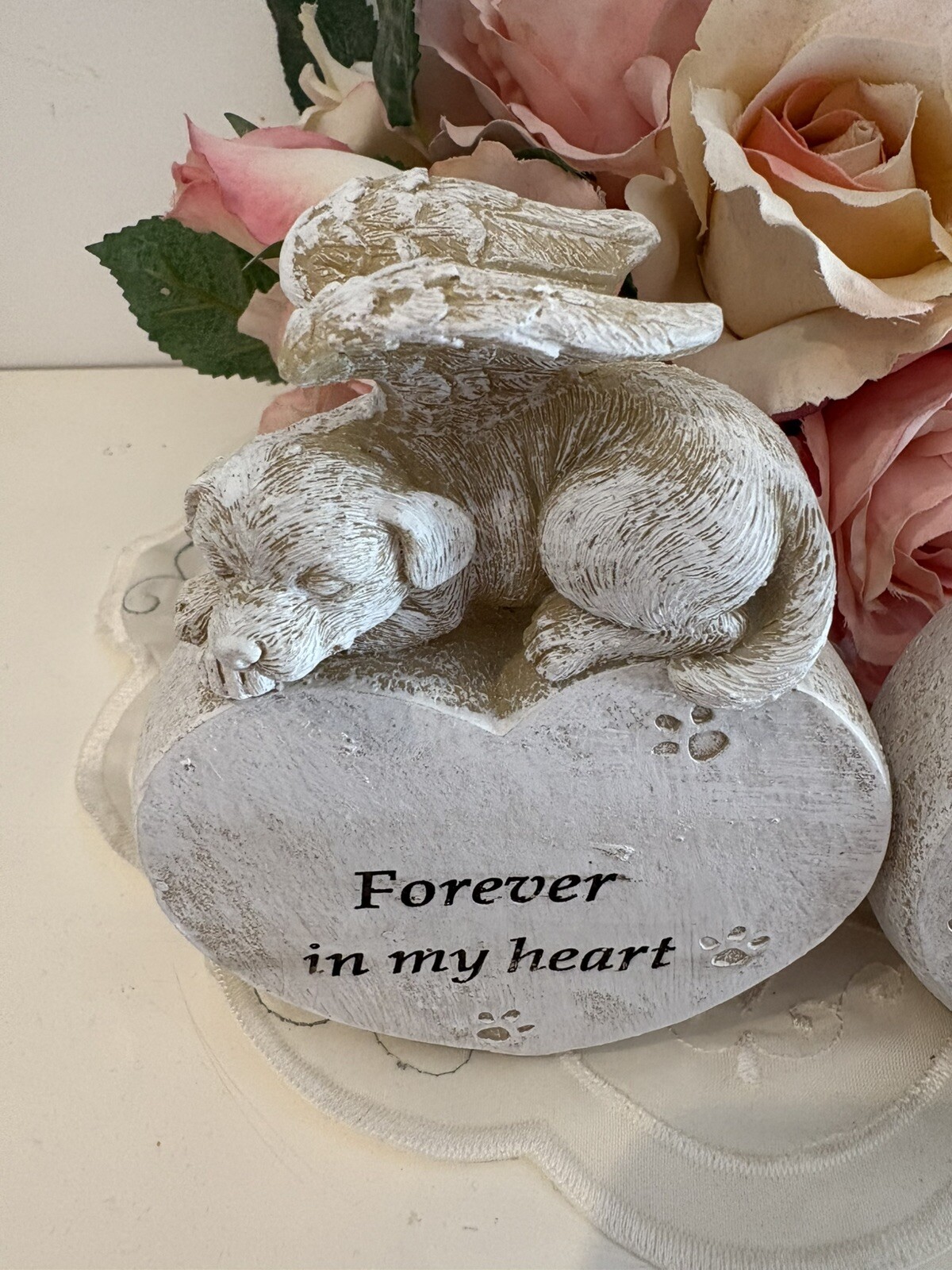 ~❤️~PET MEMORIAL Grave Sleeping Angel Cat/Dog heart wings Figurine 13cms