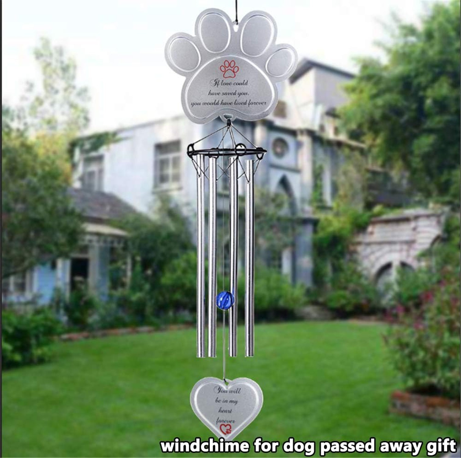 jinhuoba Paw Print Pet Memorial Wind Chimes for Dogs Outdoors, Metal Wind Chi…