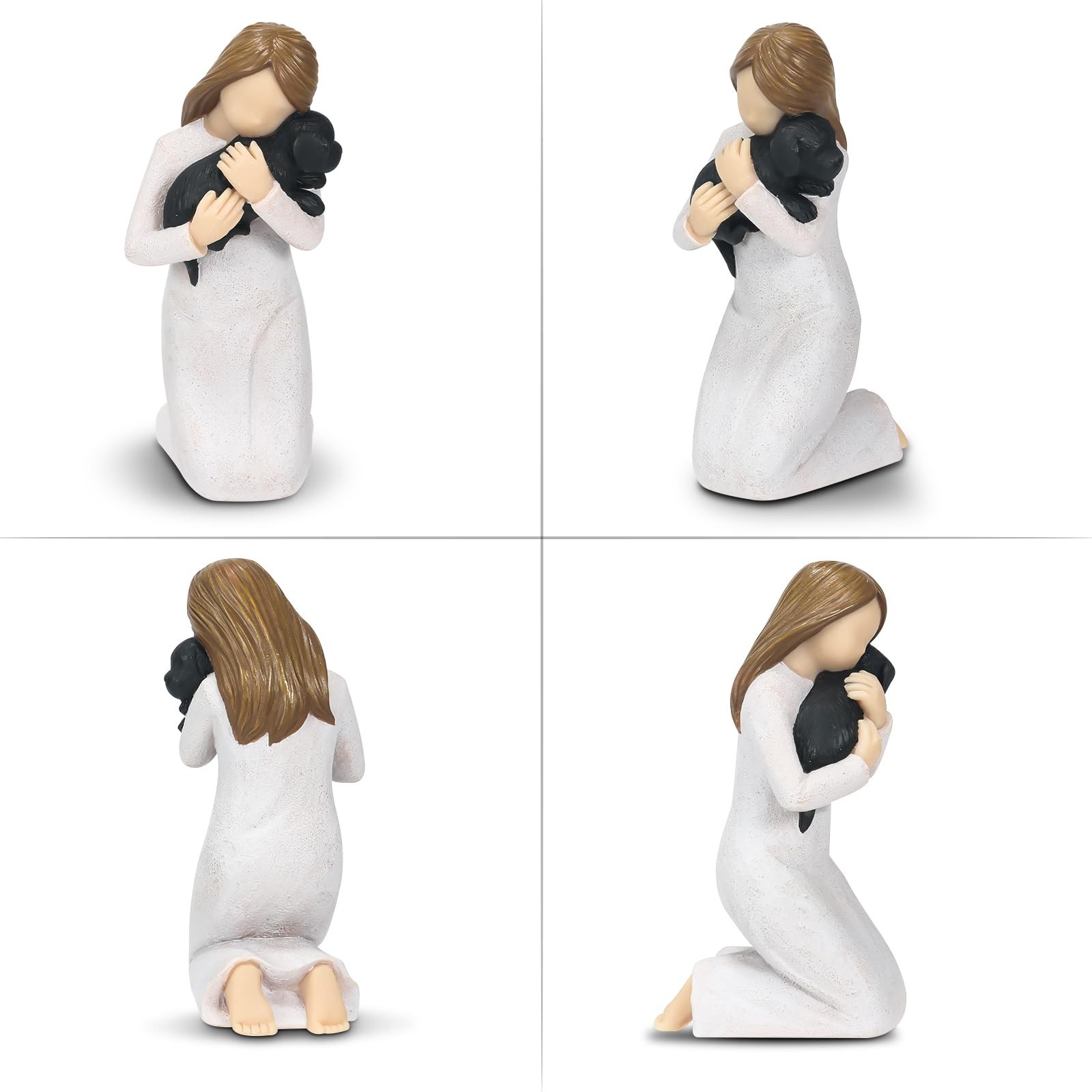 Loss of Dog Sympathy Gifts, Kneeling Girl Embracing Black Puppy Resin Figurin…