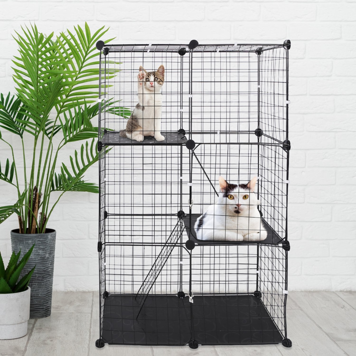 3 Tier Cat Playpen Cage Metal Indoor Cat House Detachable Kitten House With 3 Do