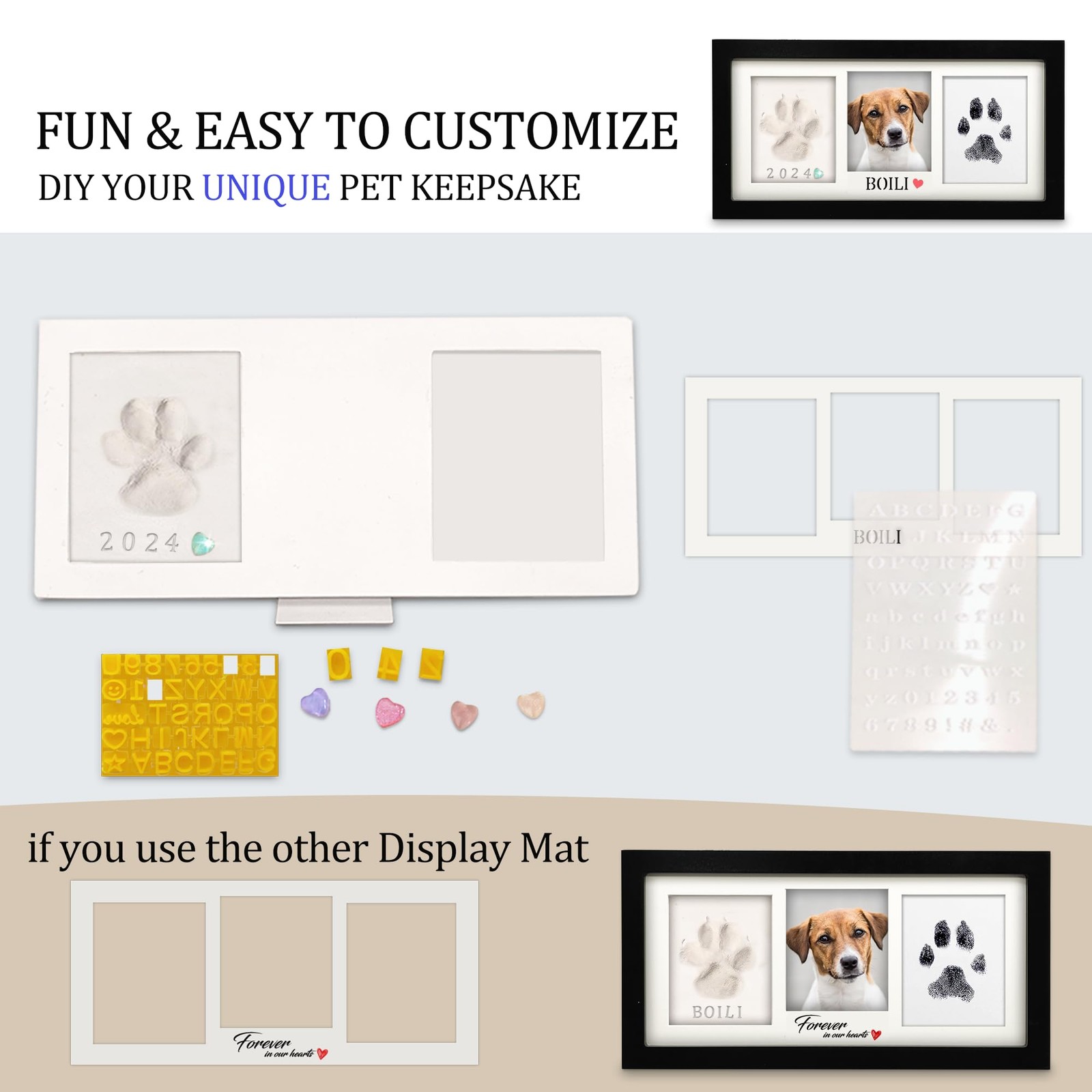 Paw Print Frame Kit,Dog/Cat Paw Print Kit,Soft Pawprint Clay&Clean Touch Ink …