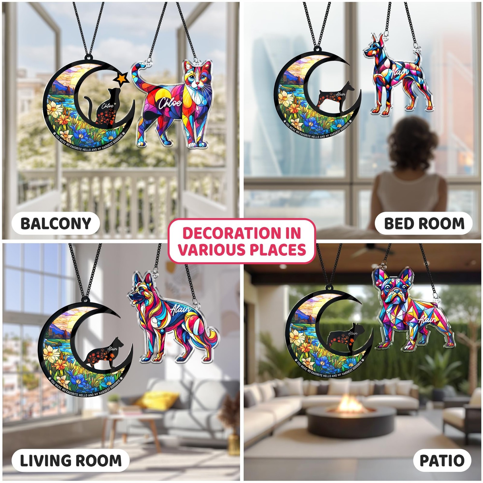 2 Pack 6″ Cat Memorial Gift, Acrylic Cat Suncatcher for Window Hanging, Remem…