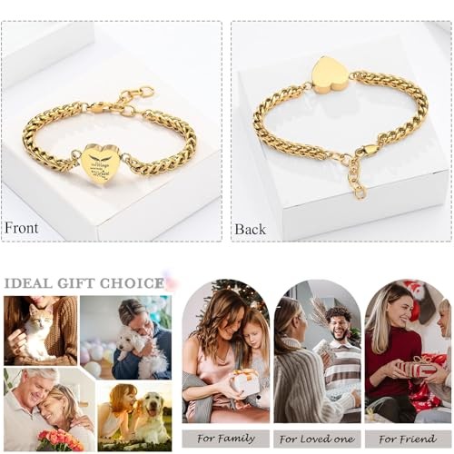 Heart Cremation Memorial Urn Bracelet for Ashes for Women Stainless Steel Gold