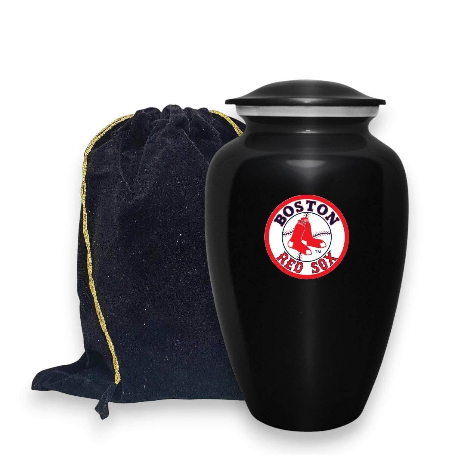 Large Boston Red Sox Baseball Theme Cremation Black Urn Adult Human Ashes w/Bag