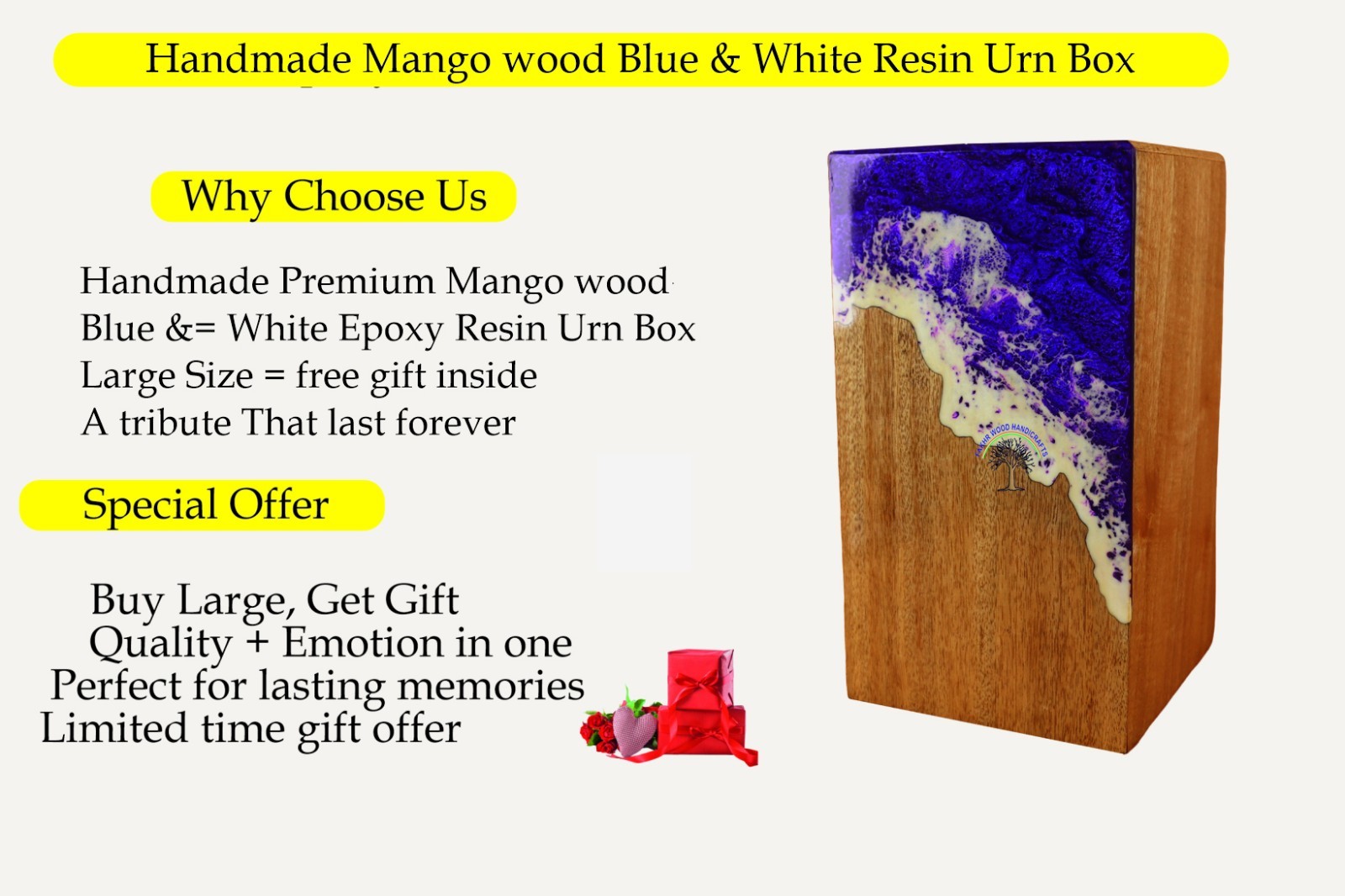Wooden & Epoxy Resin Cremation Urn – Large Funeral Urn for Adult Pet Ashes,Human