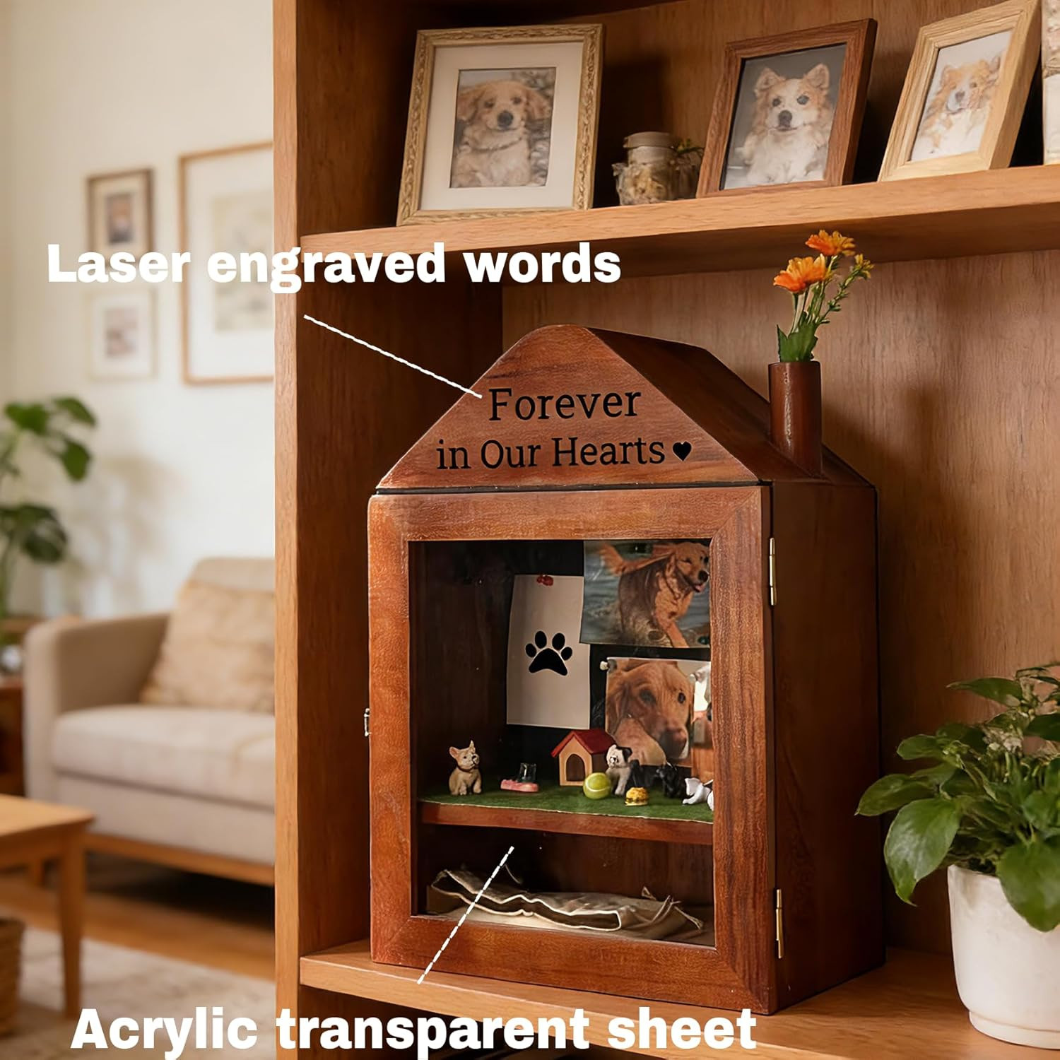 Handmade Pet Ashes Cabin Home, Pet Urn for Dogs,Cats,Birds,Rabbits,Shadow Box fo