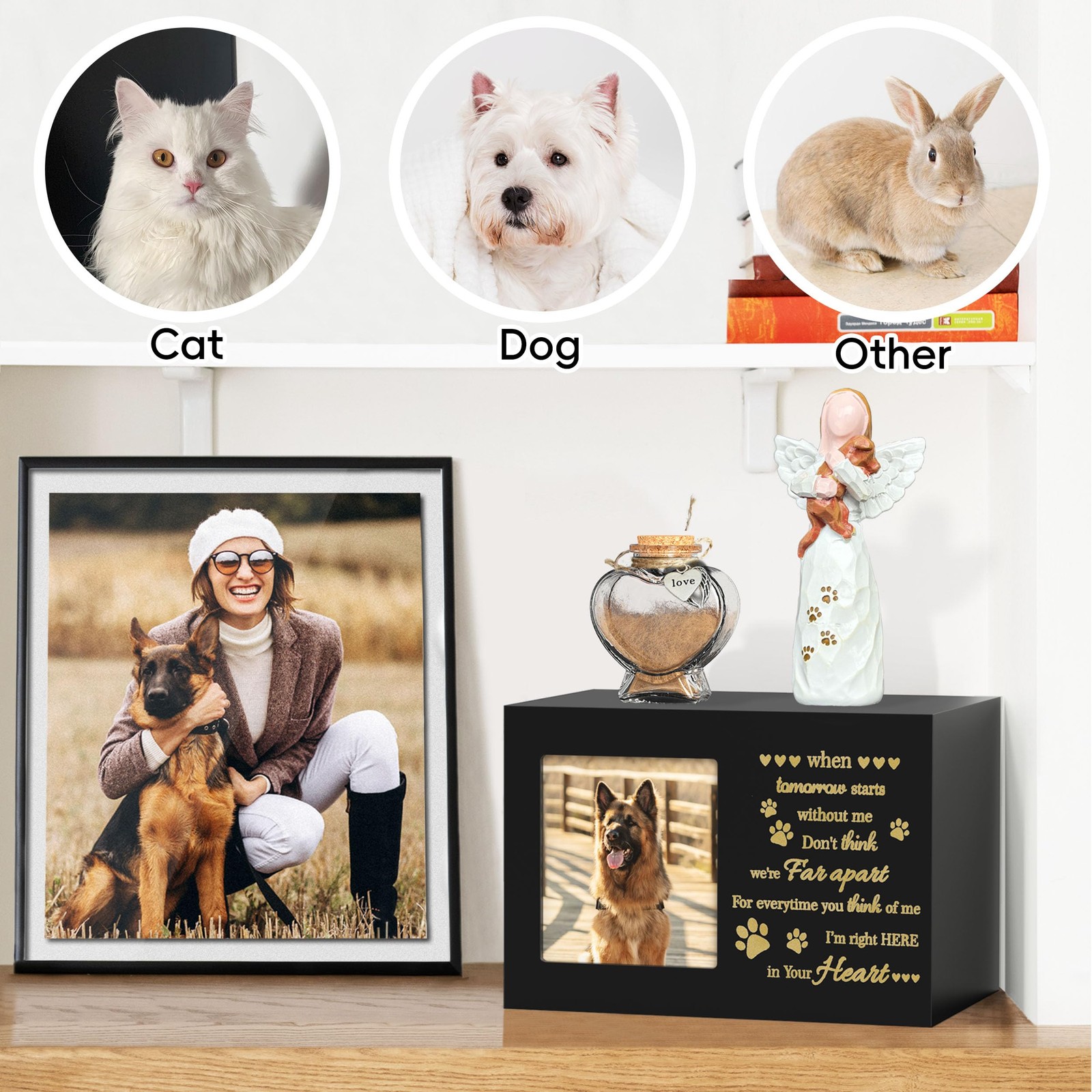 Pet Memorial Urn with Photo Frame, 110 Cubic Inches Wooden Black
