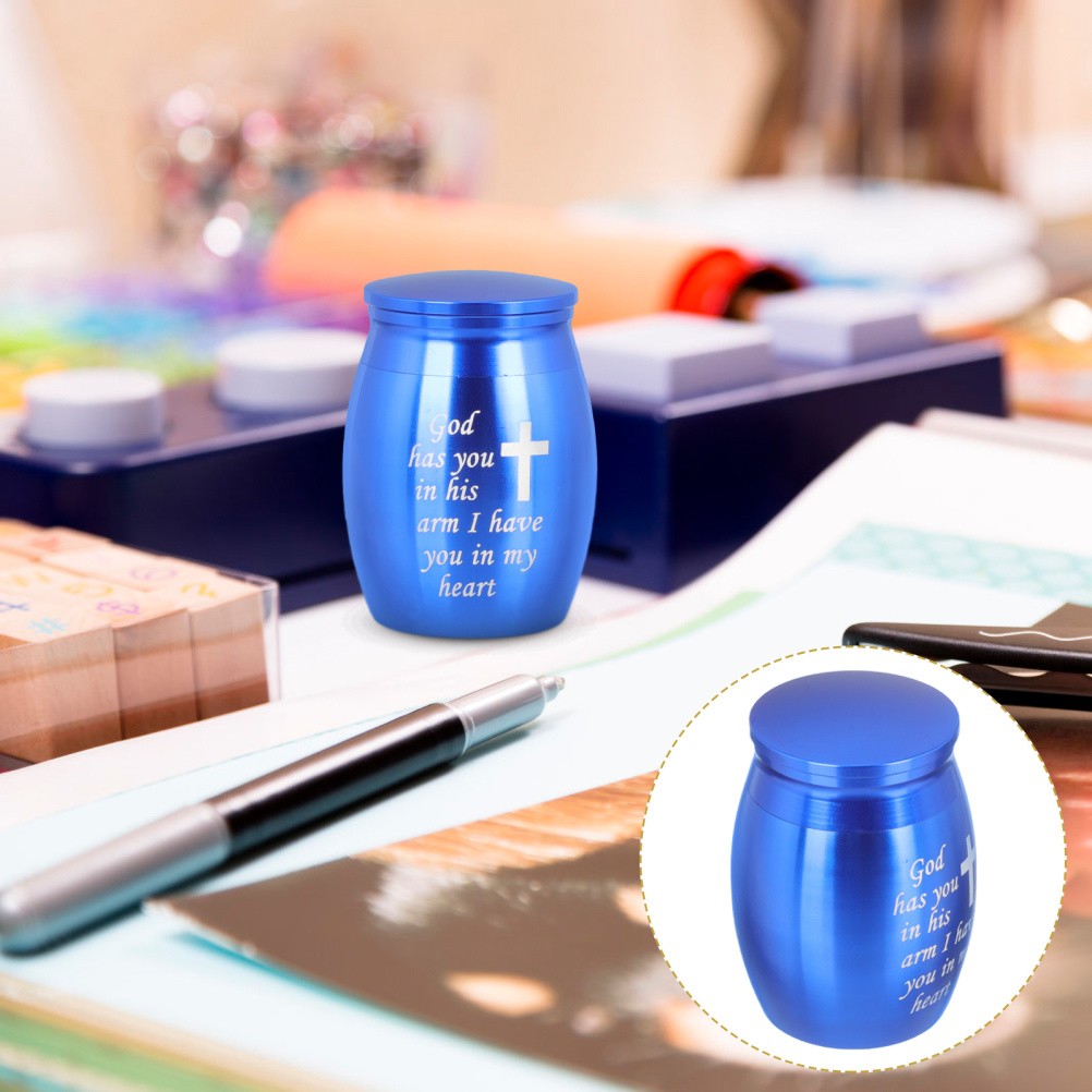 Pet Ashes Storage Jar Blue Round Simple Design for Funeral Ceremony 1Pack