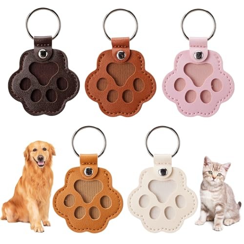 5PCS Pet Hair Storage Keychain, Pet Dog Cat Hair Collector Paw Shaped fur
