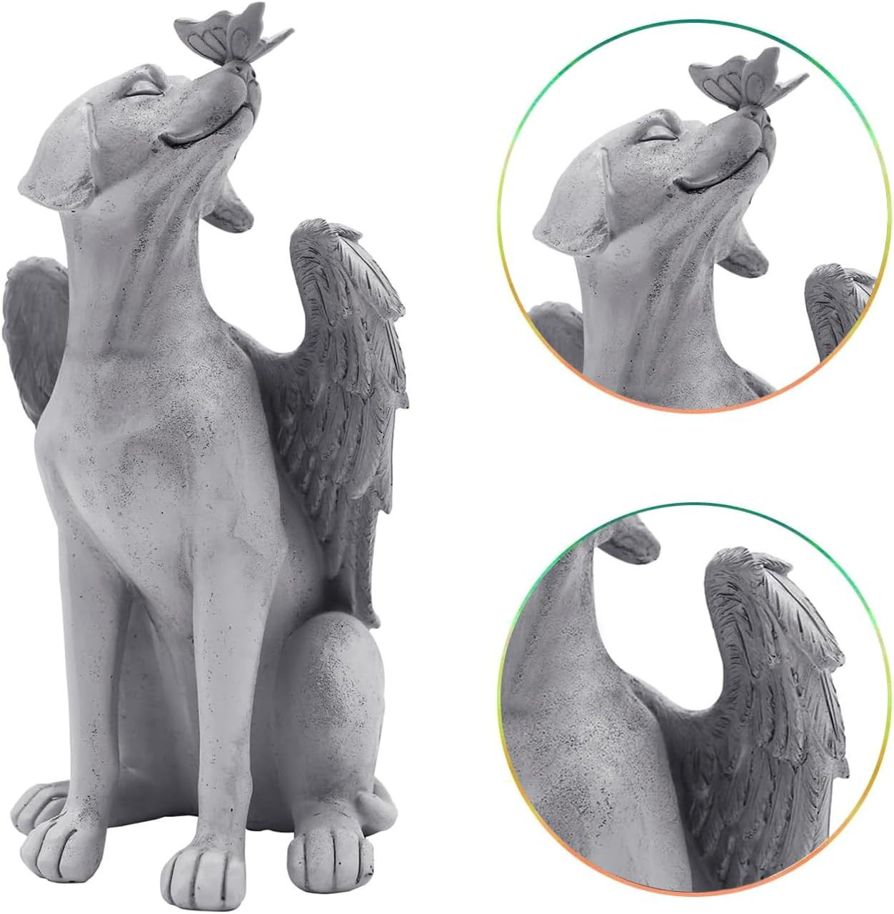 Angel Figurine Memorial Pet Puppy Dog Butterfly Stone Statue with Wings Garden G