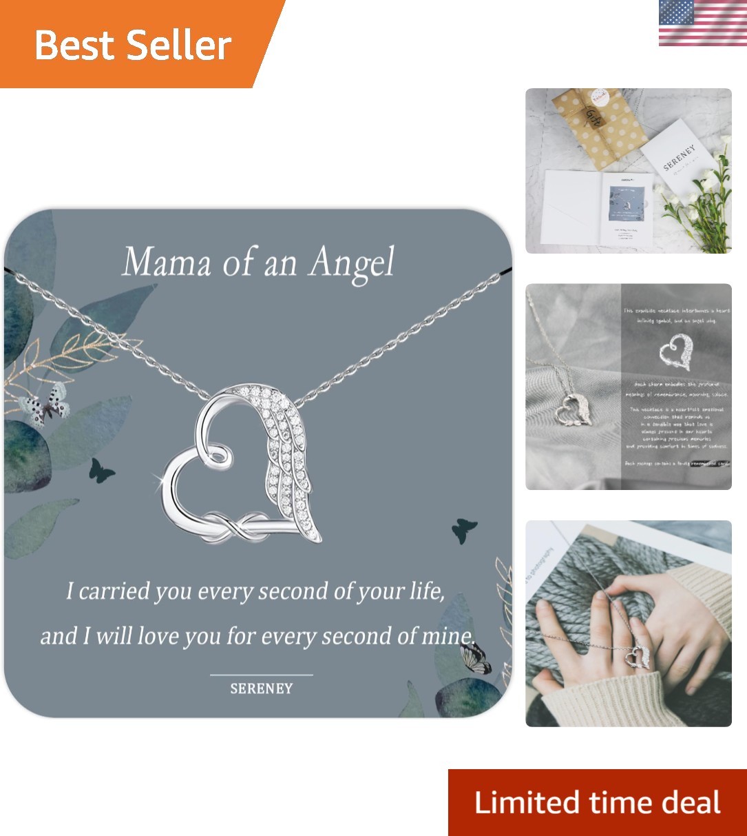 Sympathy Gifts for Loss of Loved One, Sterling Silver Angel Wing Infinity Hea…