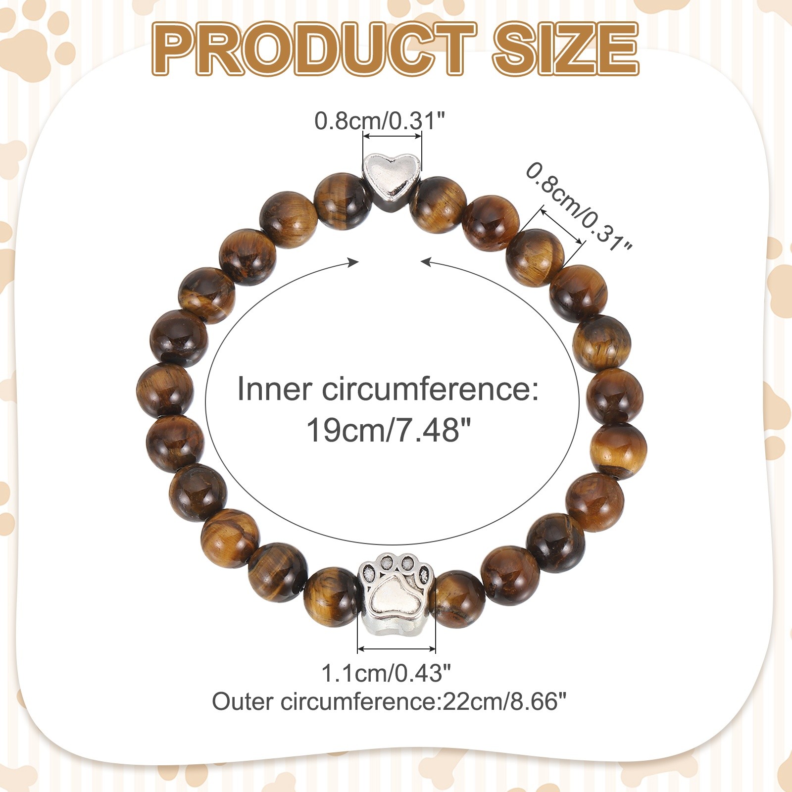 Stone Paw Bracelet,Heart Paw Print Dog Mom Memorial Bracelet,Brown