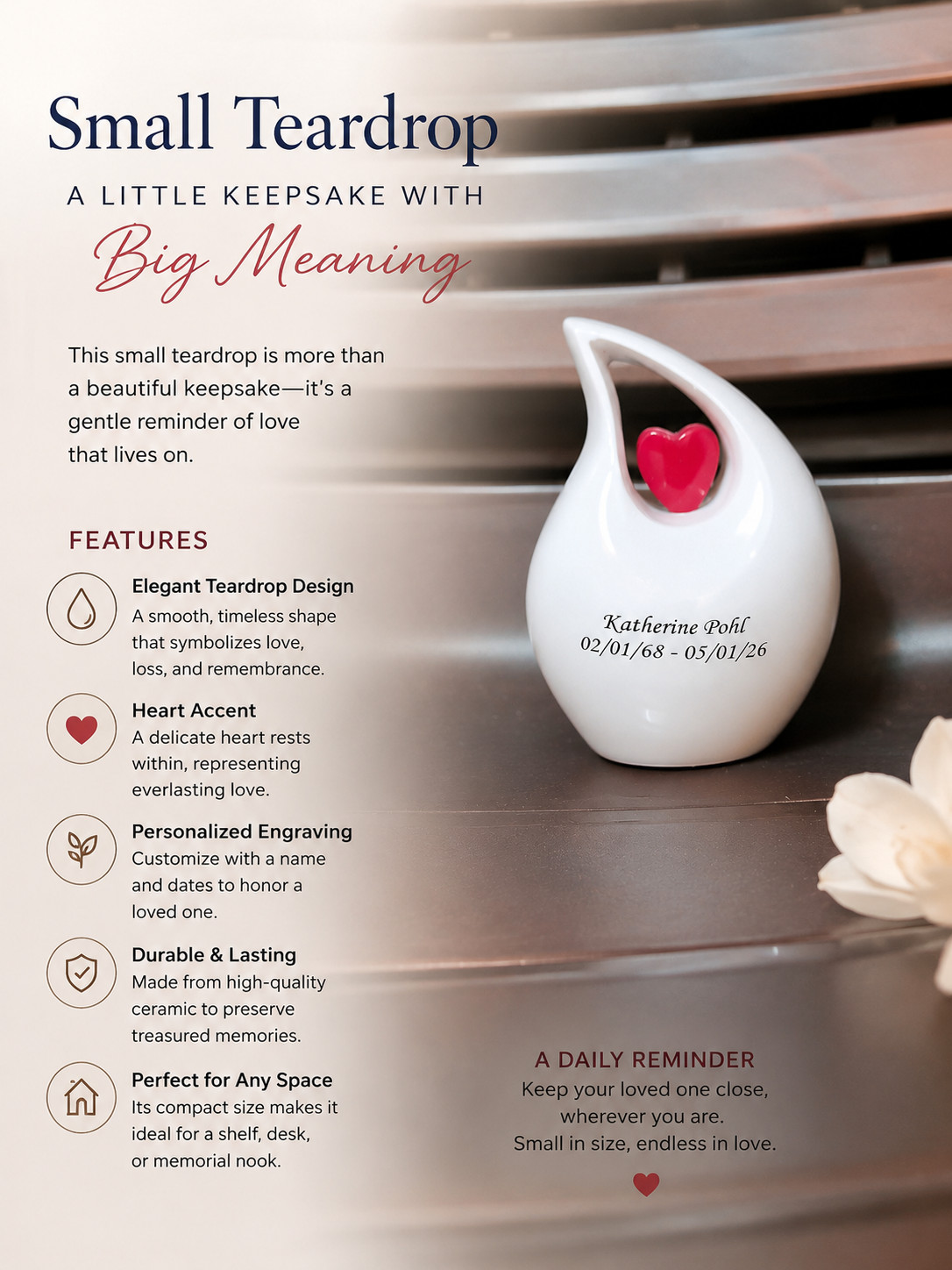 Mini Teardrop Cremation Urn for Human & Pet Ashes Keepsake Urns Your Love Ones