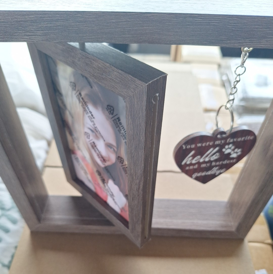 Dog Memorial Gifts for Loss of Pet – Rotating Wooden Frame for 4X6 Photo