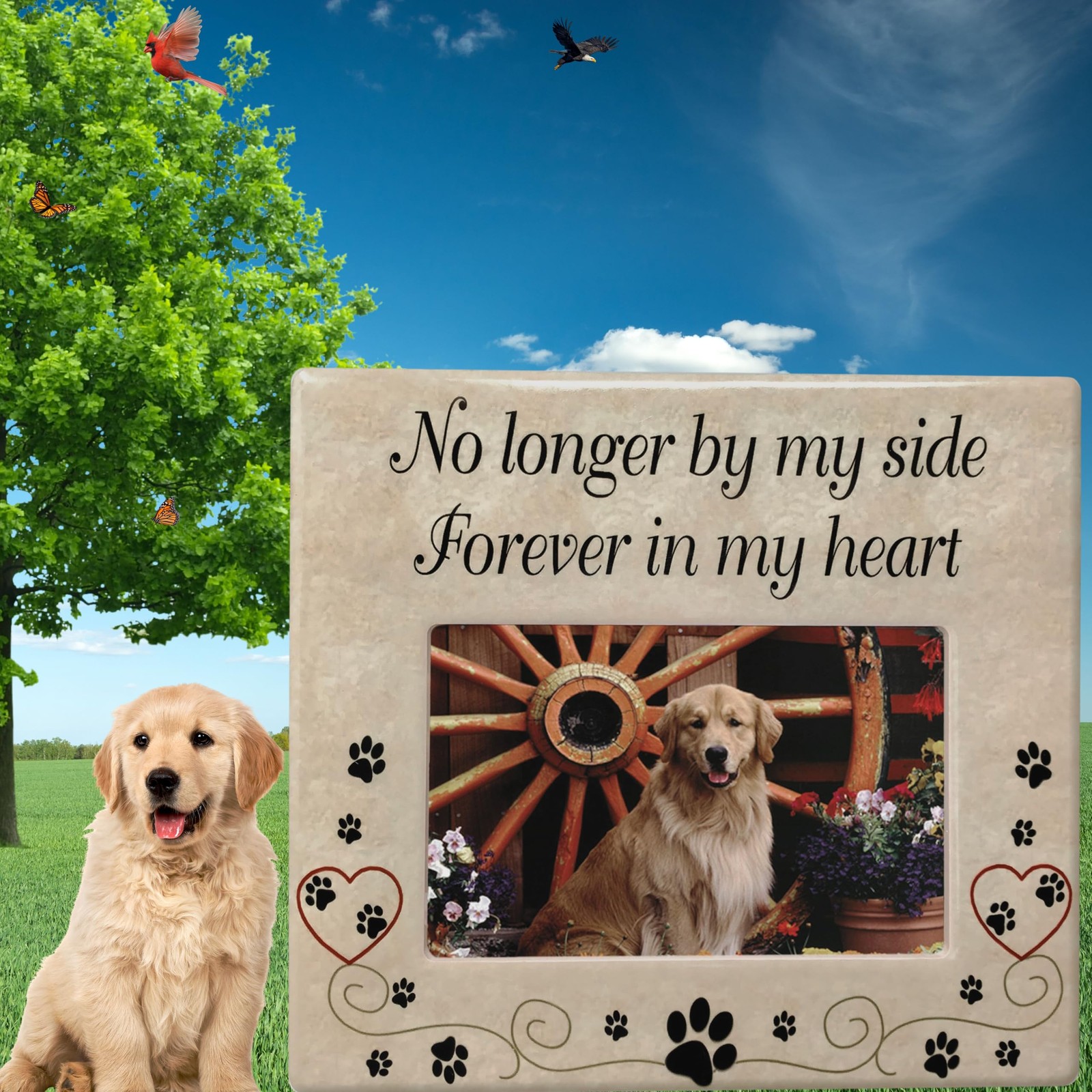 Pet Memorial Picture Frame, Ceramic Loss Gift with Sympathy 1 pack, Tan