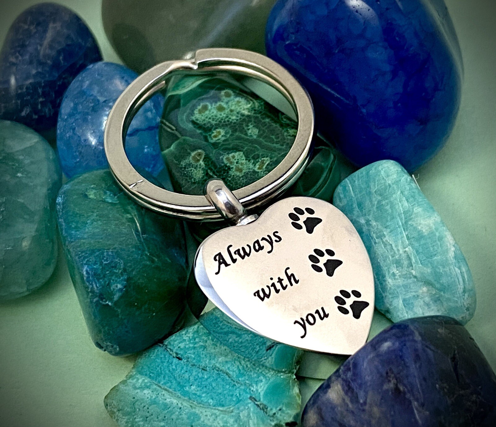 Pet Cremation Pendant Urn Keychain 1″ Key Ring Dog Cat Ashes Always With You Paw