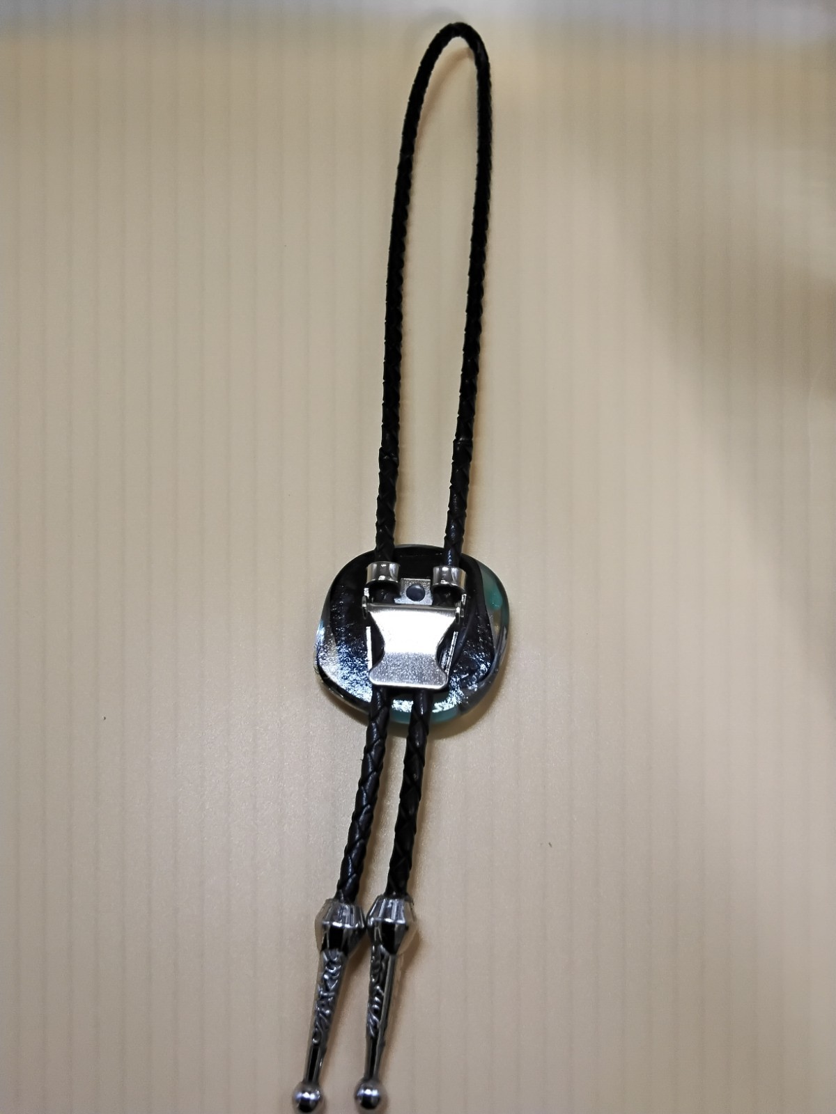 Dichroic Bolo for Pet Cremation Urn | Memorial Bolo | Black Genuine Leather