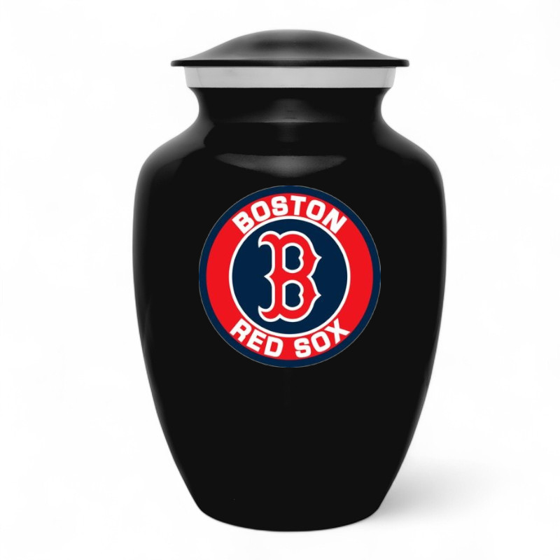 Black Metal Boston Red Sox Baseball Style Cremation Urn Adult Ashes 8 Inch Urns