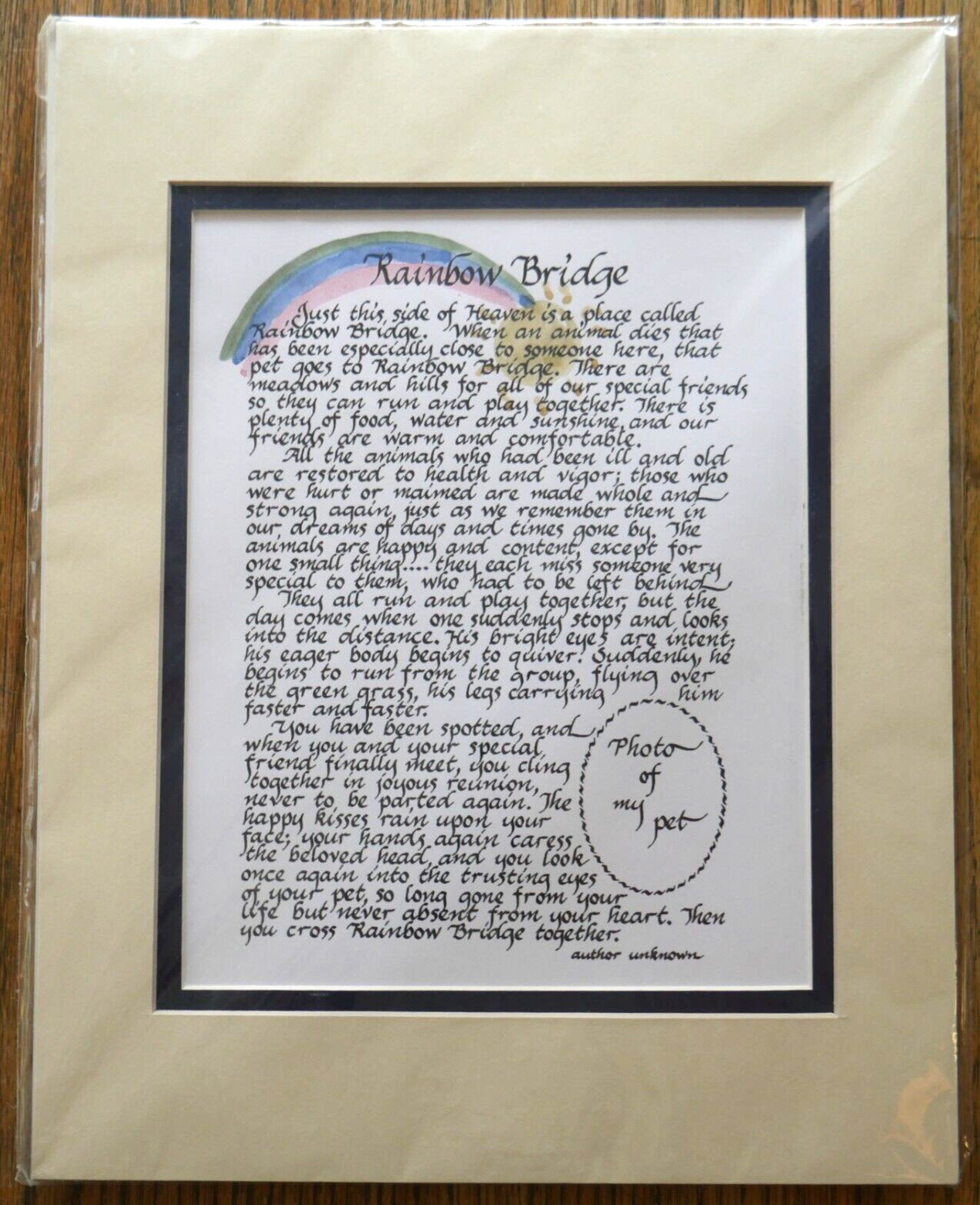 “The Rainbow Bridge” Pet Memorial Poem For Loss of a Beloved Pet 11×14 mat VTG