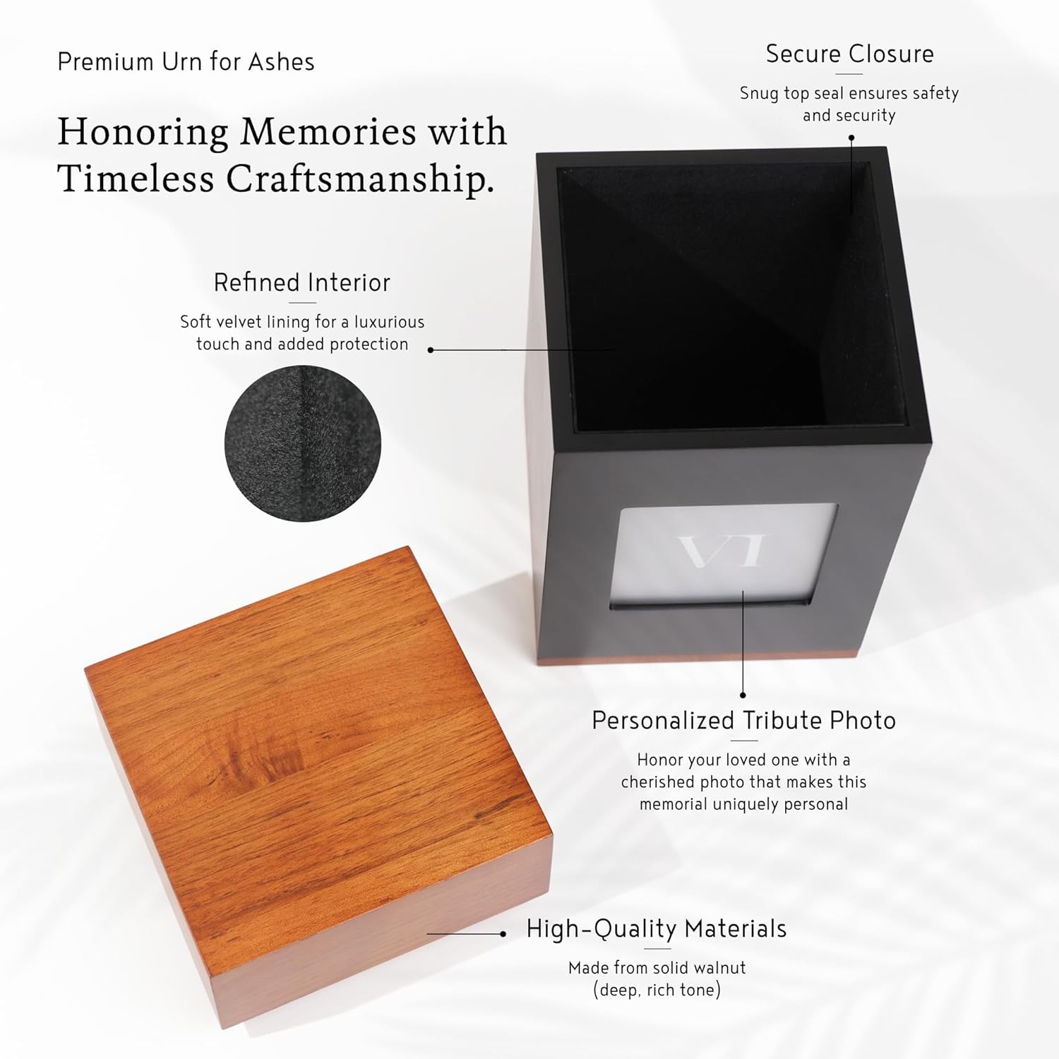 Timeless Walnut Wood Urn with Picture for Ashes Adult Male & Female