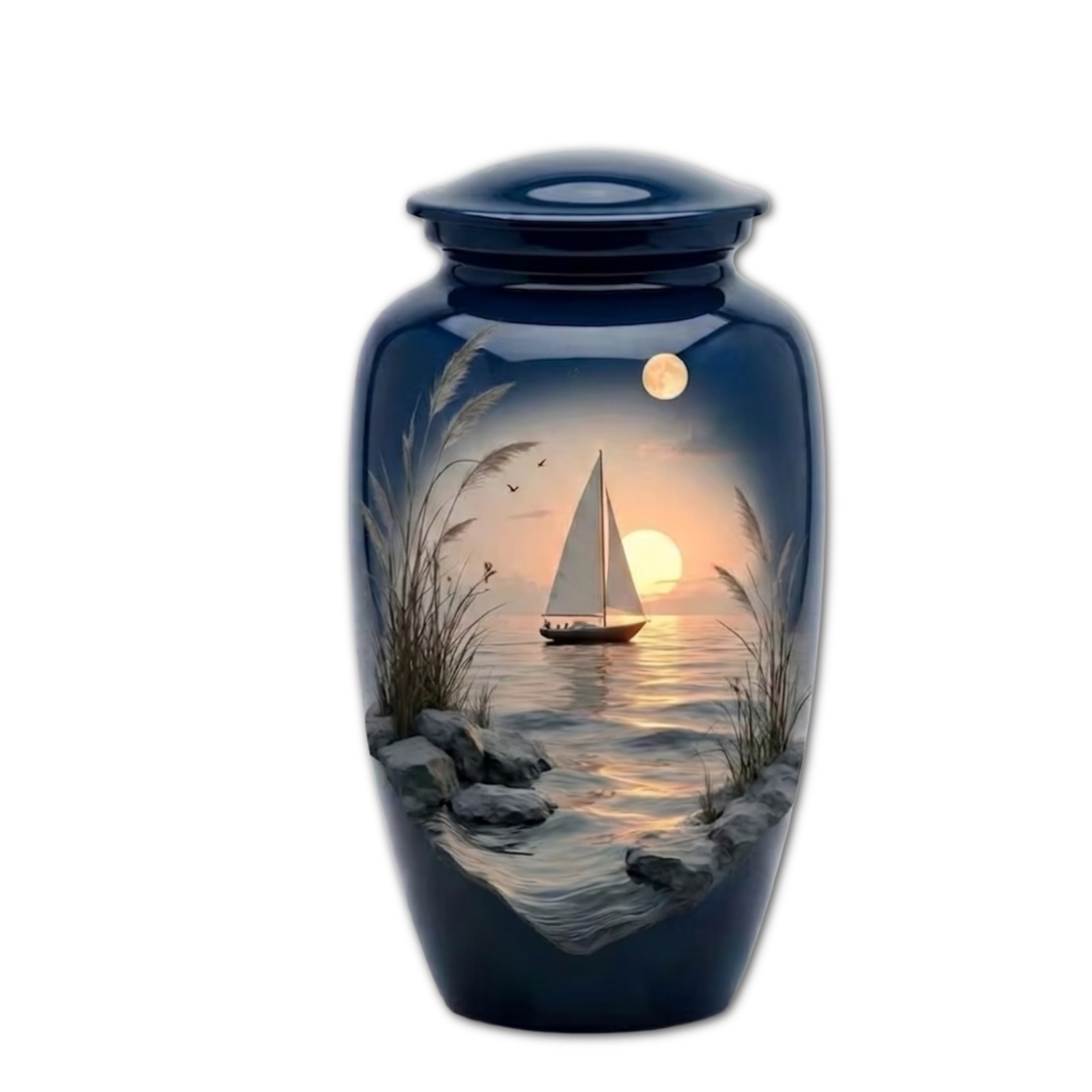 Sailboat Ocean Sunset Moonlight Cremation Urn for Human Ashes 190 Cu In Adult