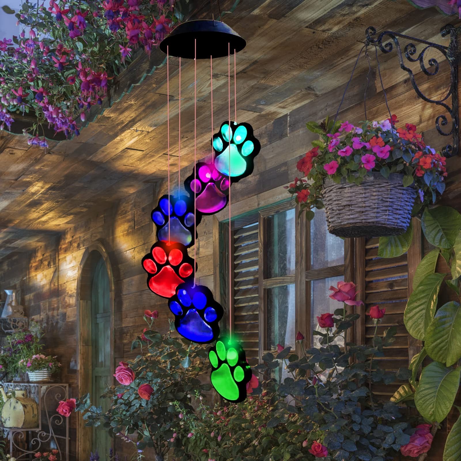 Paw Print Solar Wind Chimes for Outside, Dogs Cat Pet Pawprint Remembrance Wi…