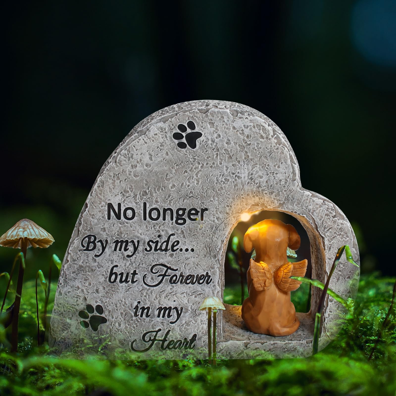 Solar Dog Pet Memorial Stone with A Angel Puppy Memorial Statue, Dog Grave Ma…