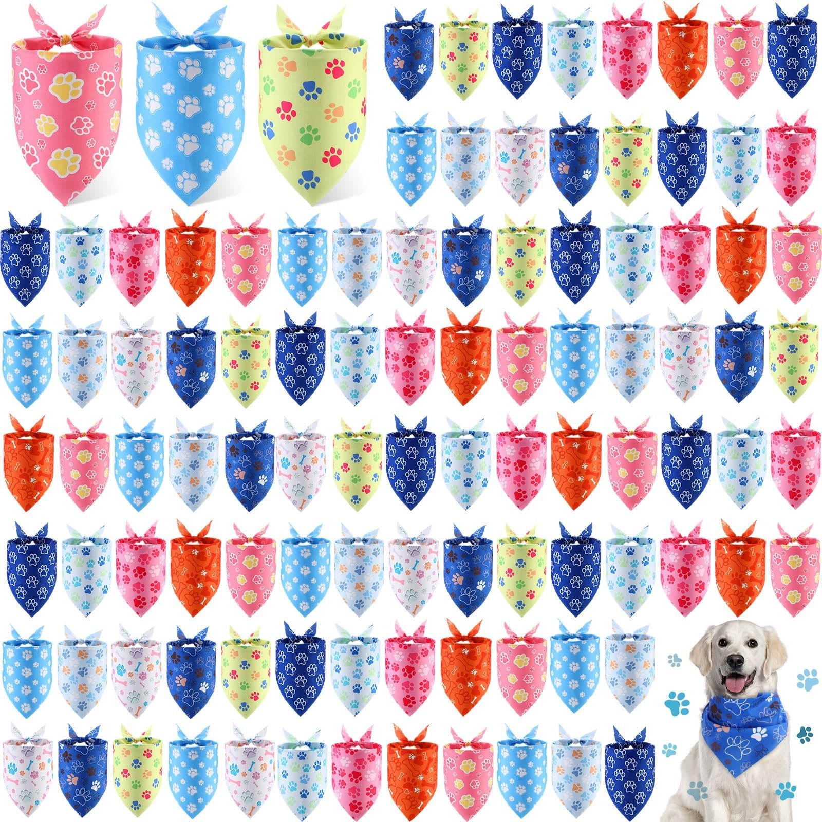 Shyyween 100 Pieces Paw Print Dog Bandanas Bulk Paw Bandanas for Dogs Winter …