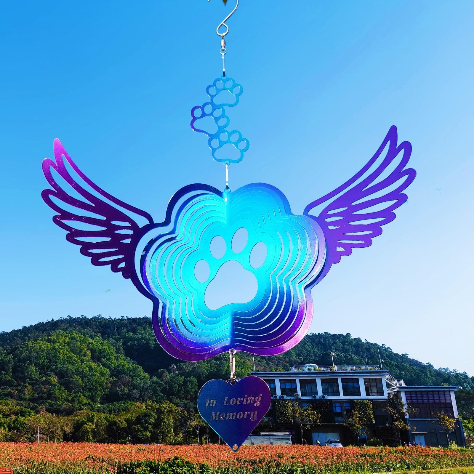 Pet Memorial Wind Spinners, Cat Memorial Gifts,Stainless Steel Angel Wings Pe…
