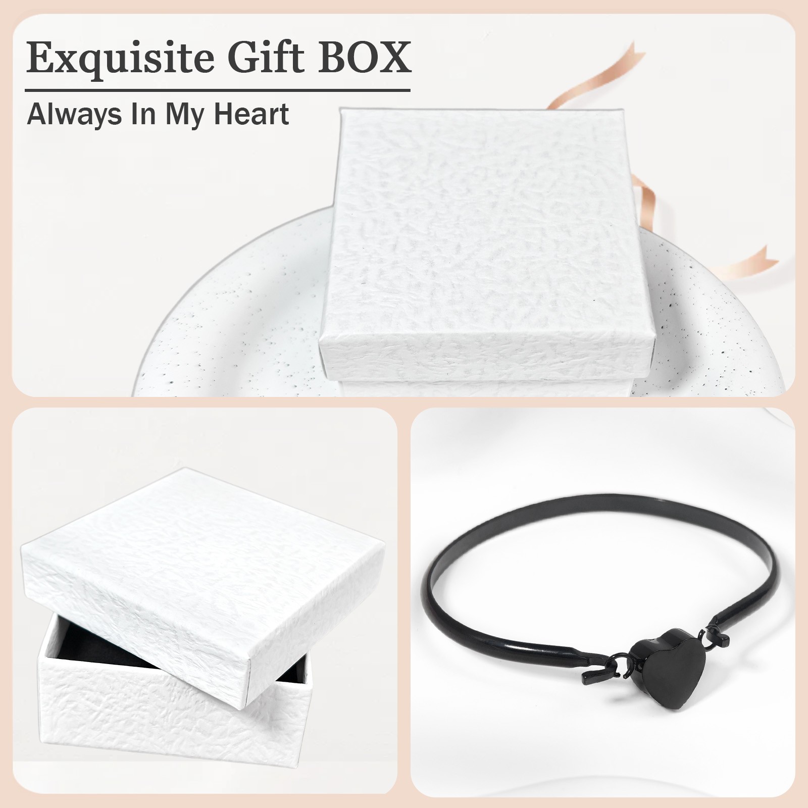 2 Pack Black Heart Urn Bracelet For Cats&Dogs Ashes Stainless Steel Waterproof
