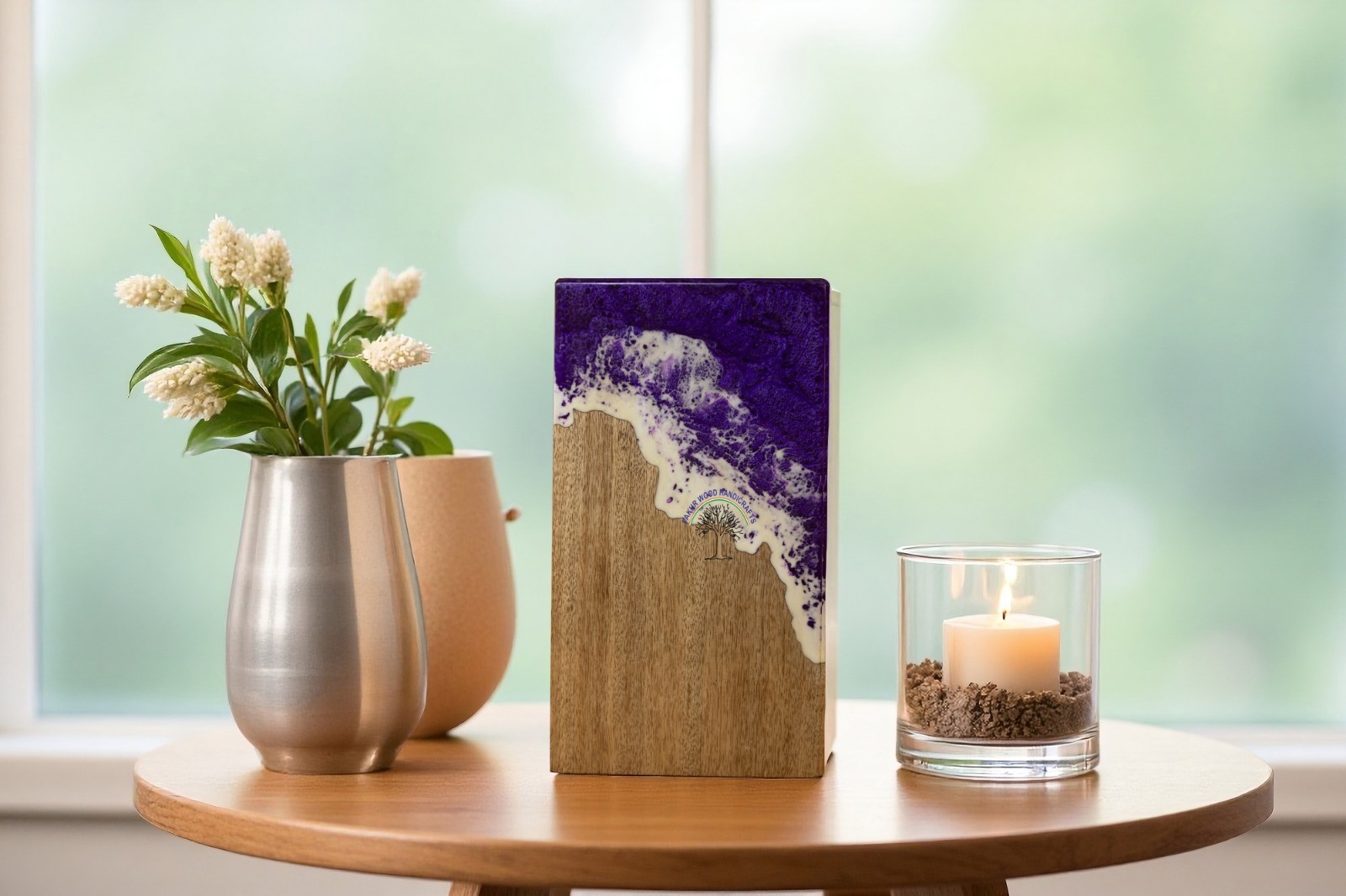 Wooden & Epoxy Resin Cremation Urn – Large Funeral Urn for Adult Pet Ashes,Human