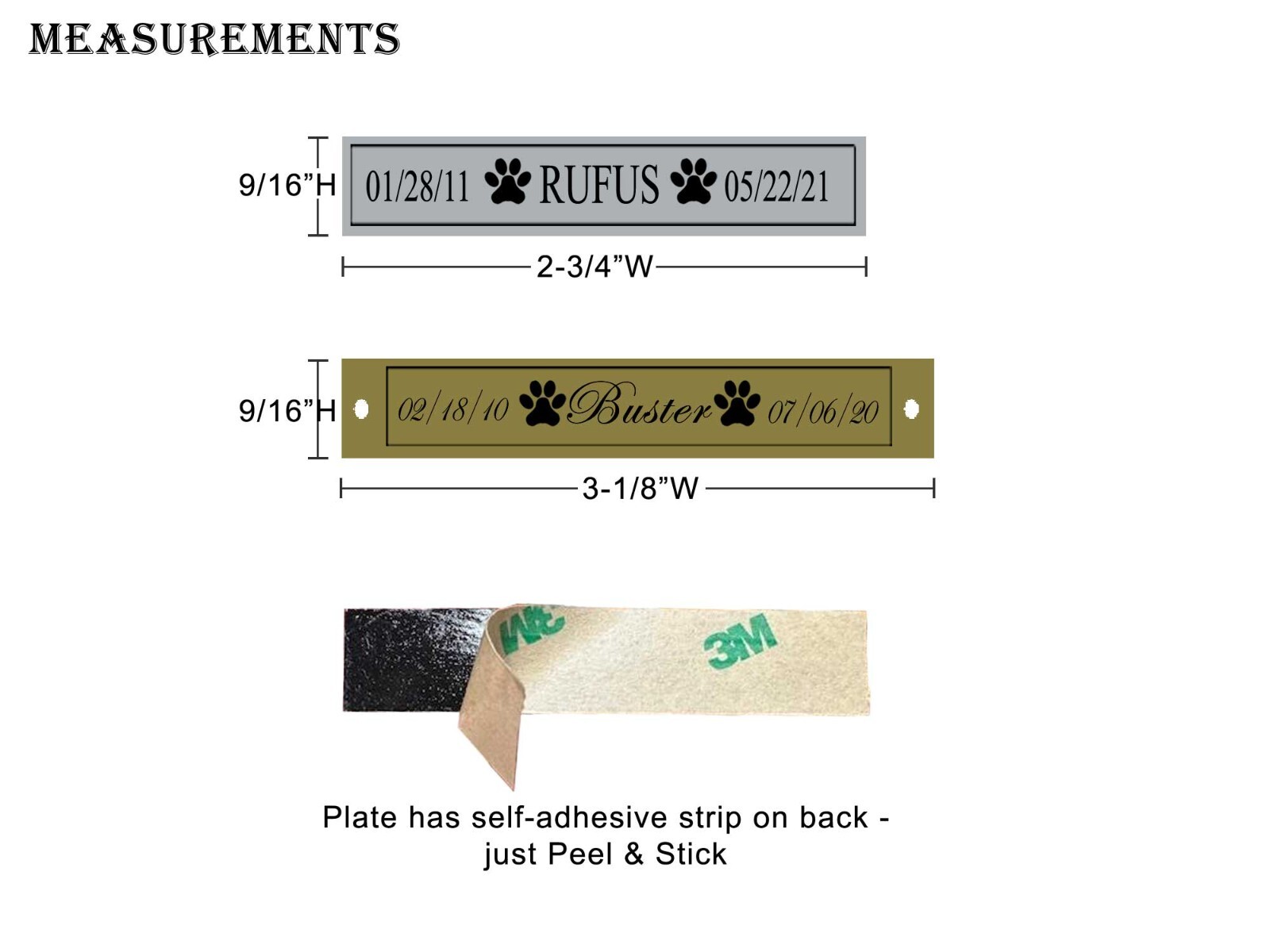 Engraved Pet Memorial Name Plate Single Line – With or W/O Screw Holes – Dog Cat