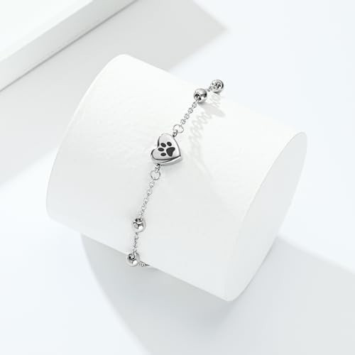 Pet Paw Urn Bracelet for Ashes – Adjustable Heart Cremation Jewelry for Dogs & C