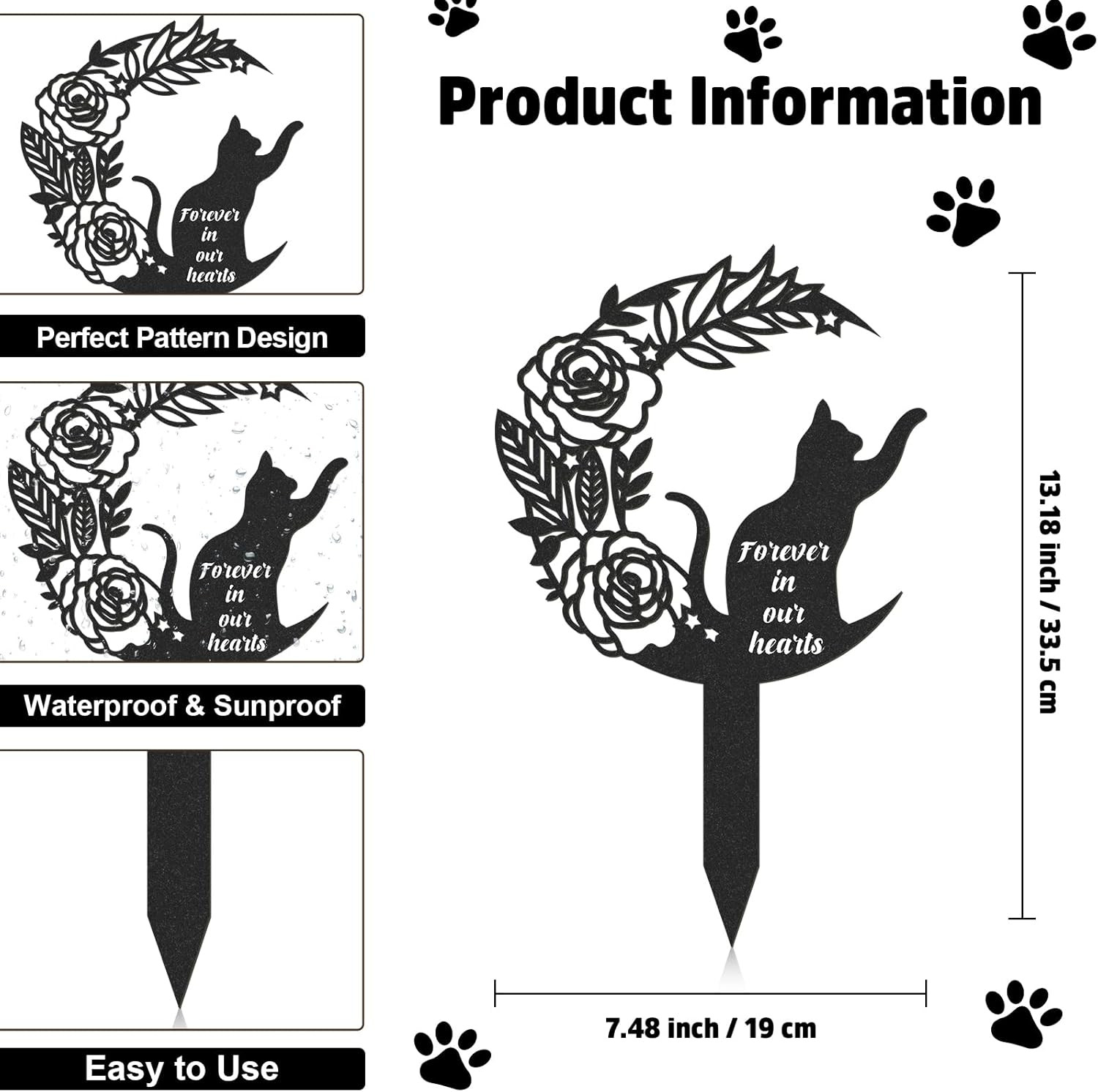 Pet Grave Markers Cat, Metal Memorial Plaques for Outdoors Garden Yard, Pet Grav