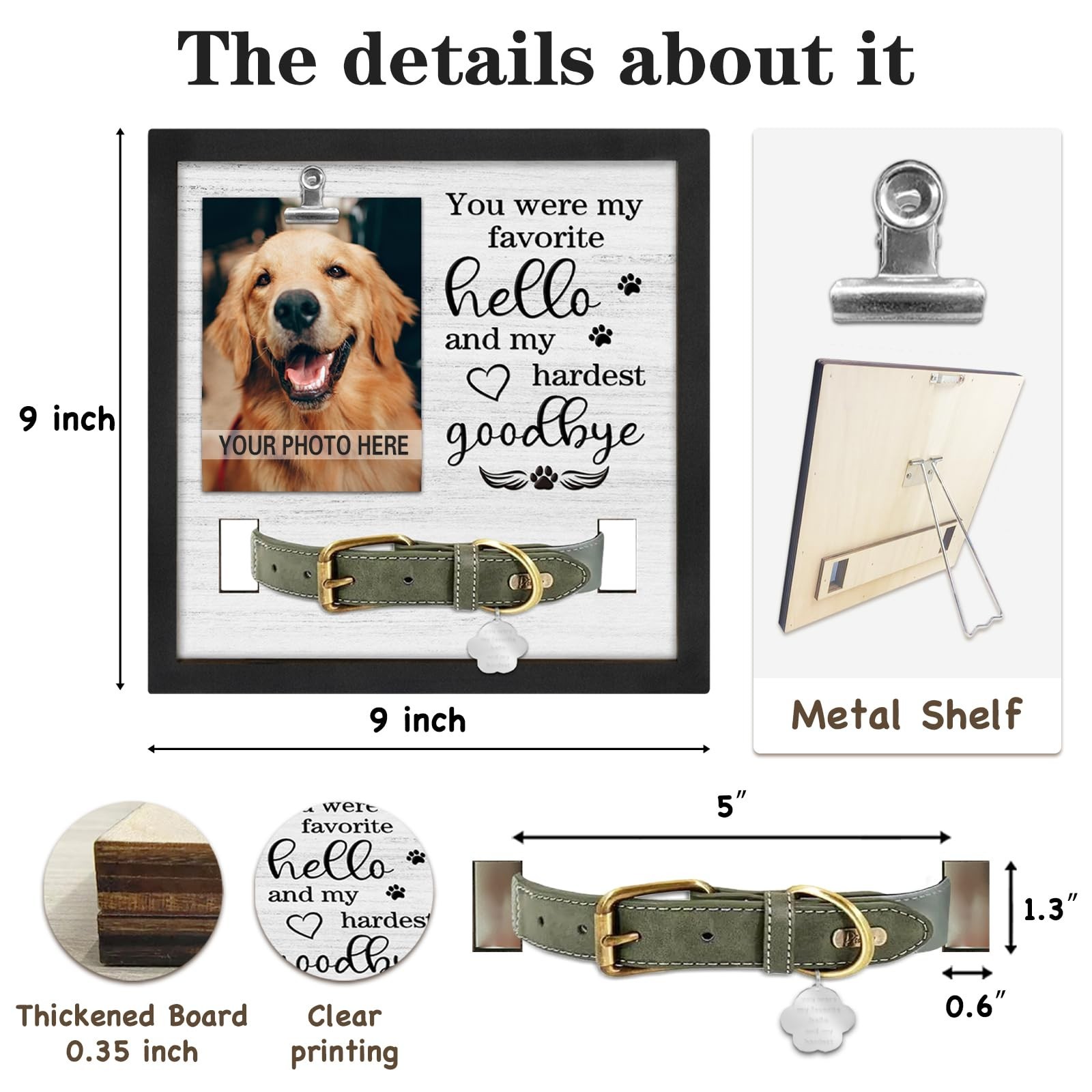 Dog Memorial Gifts for Pet Loss, Sympathy Frame with Collar Holder, Cat Remembra