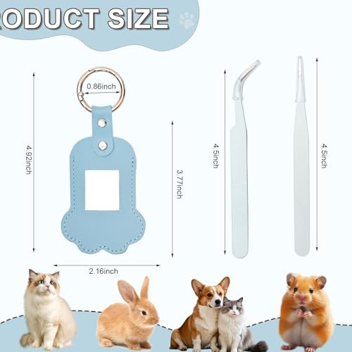 2 Pack Dog Hair Keychain with Photo Window, Pet Paw Shaped Leather BLUE+BLACK