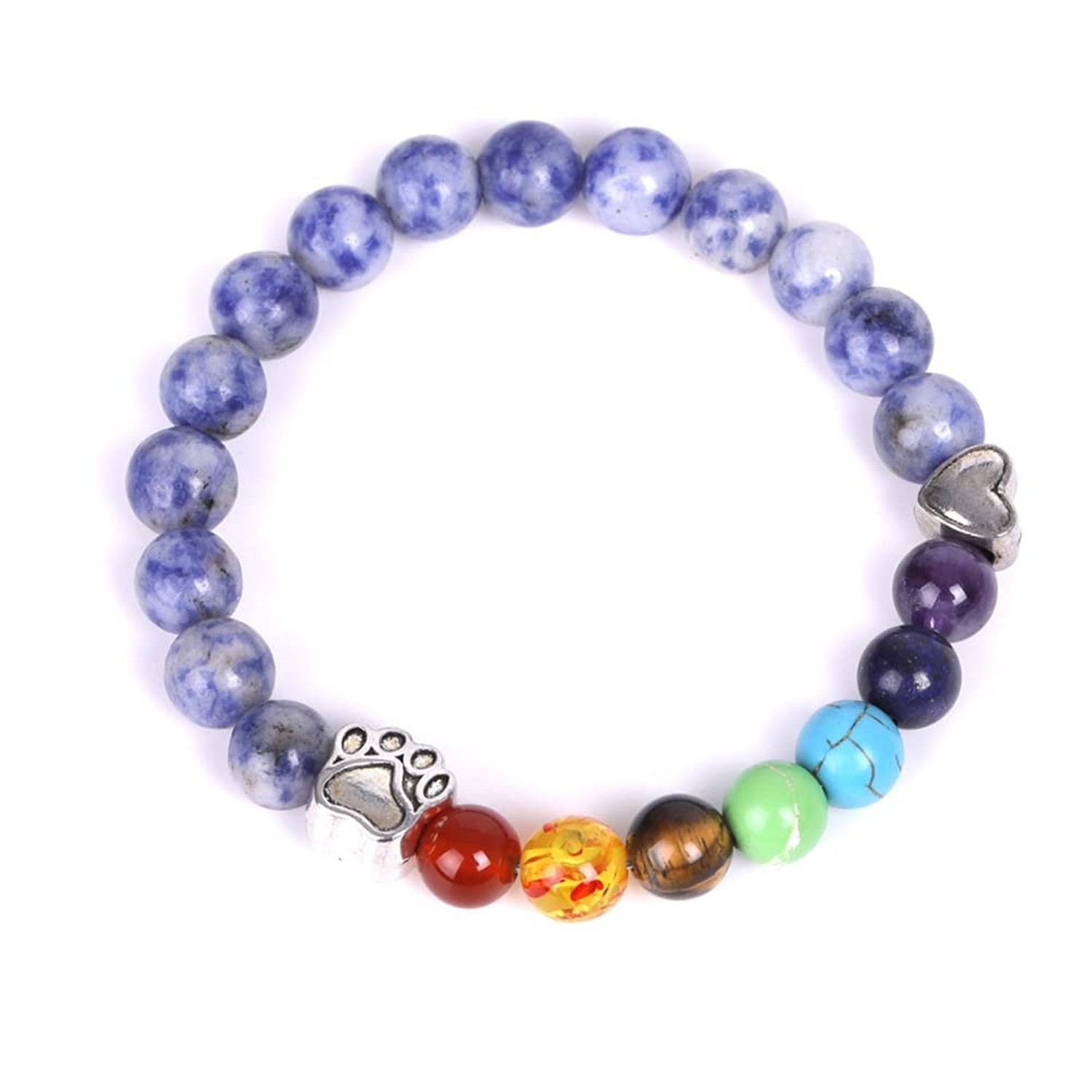 Pet Memorial Dog Paw Print Charm Bracelet 7 Chakra Semi Precious Stones Gemst…