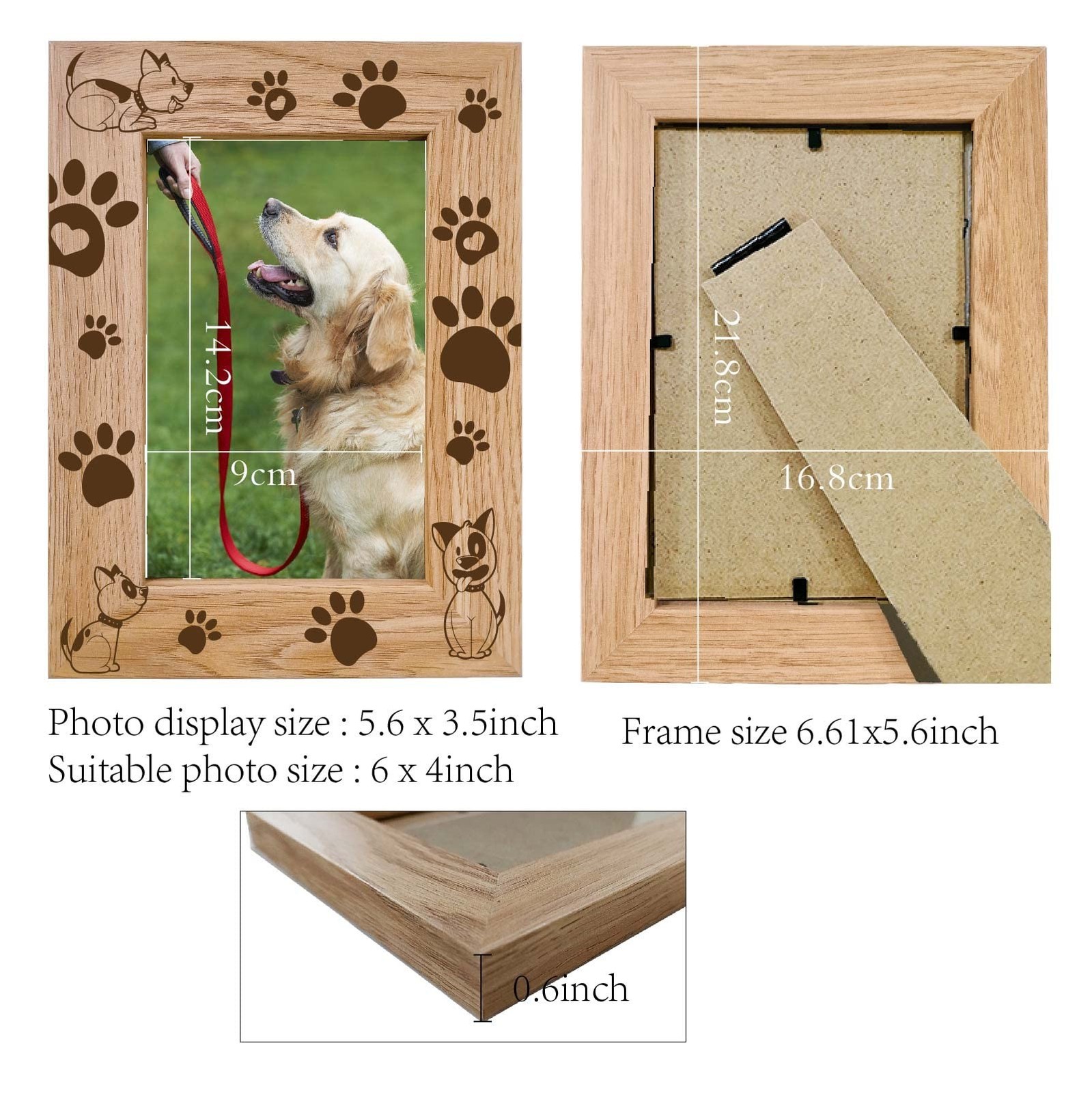 CREATCABIN Engraved Wood Frame Dog Paw Puppy Tabletop 4″ x 6″ Vertical Natura…