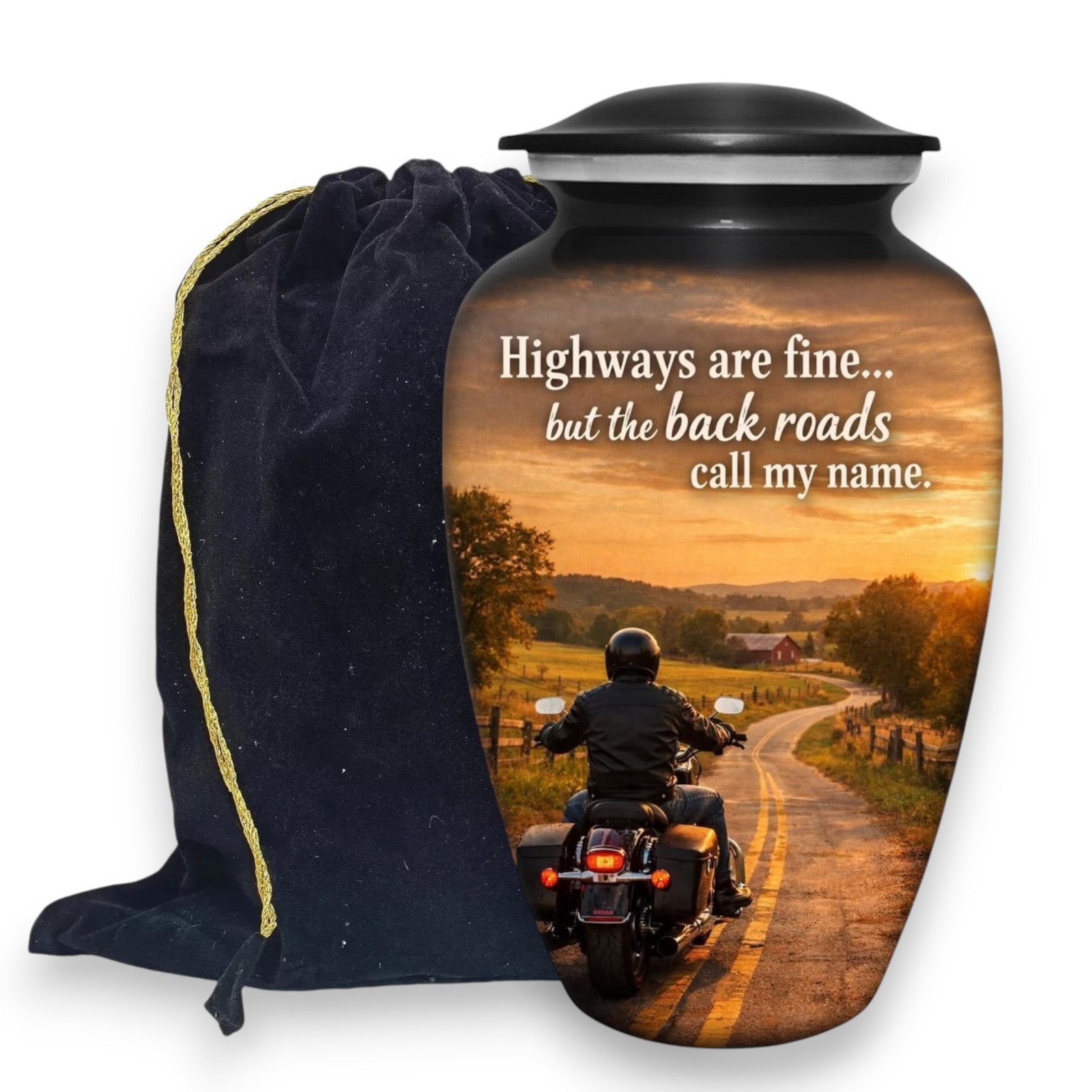Motorcycle Cremation Urn for Human Ashes Adult Male Back Roads Rider 190 Cu In