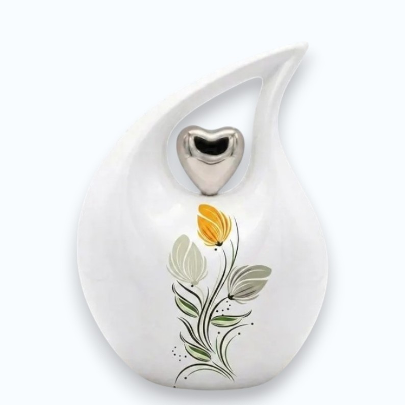 Tulip Floral Teardrop Aluminum Cremation Urn Adult Human Ashes Earns Love Ones