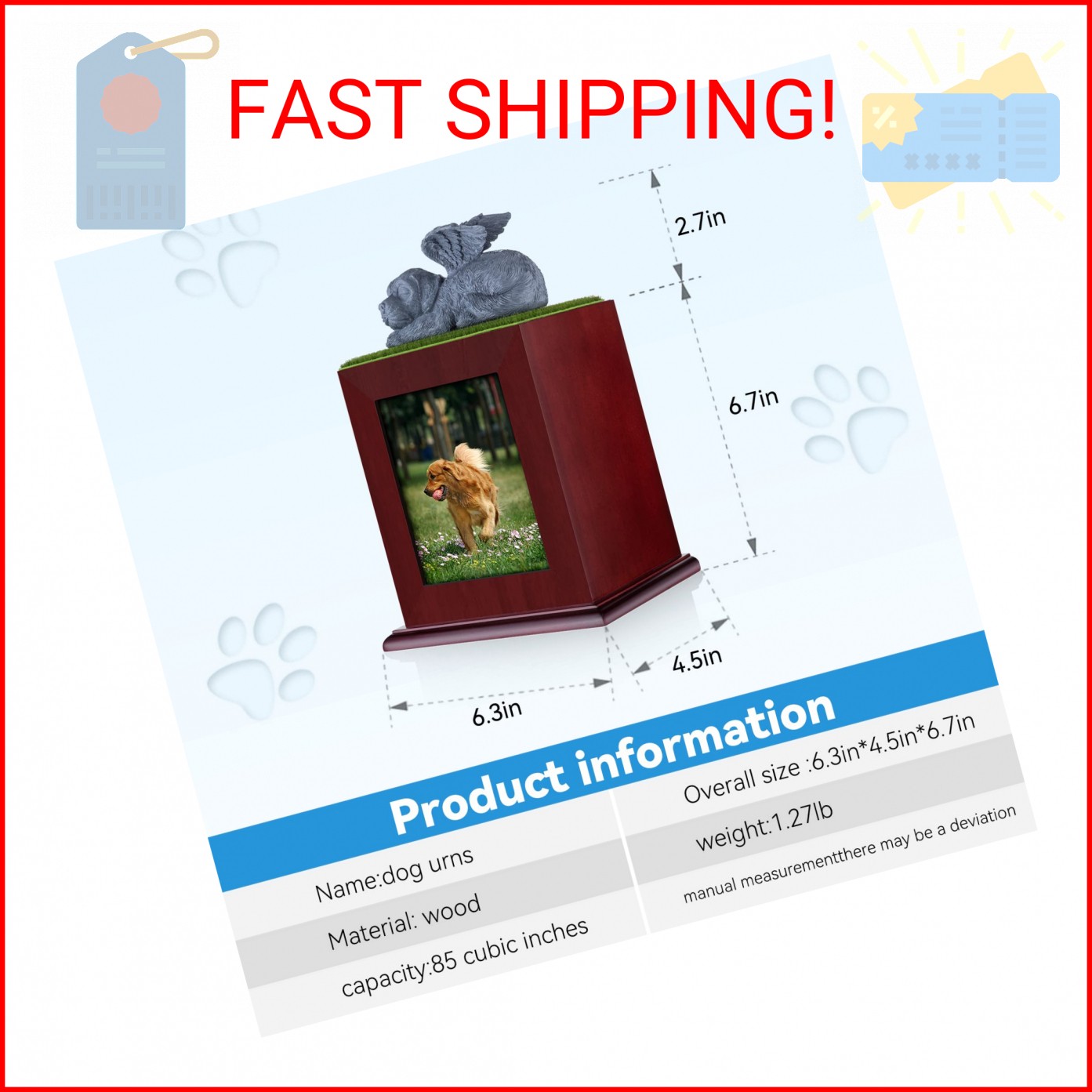 NEWDREAM Pet Cremation Urns pet urns for Large Dogs Ashes Dog Ashes Urn, Box for