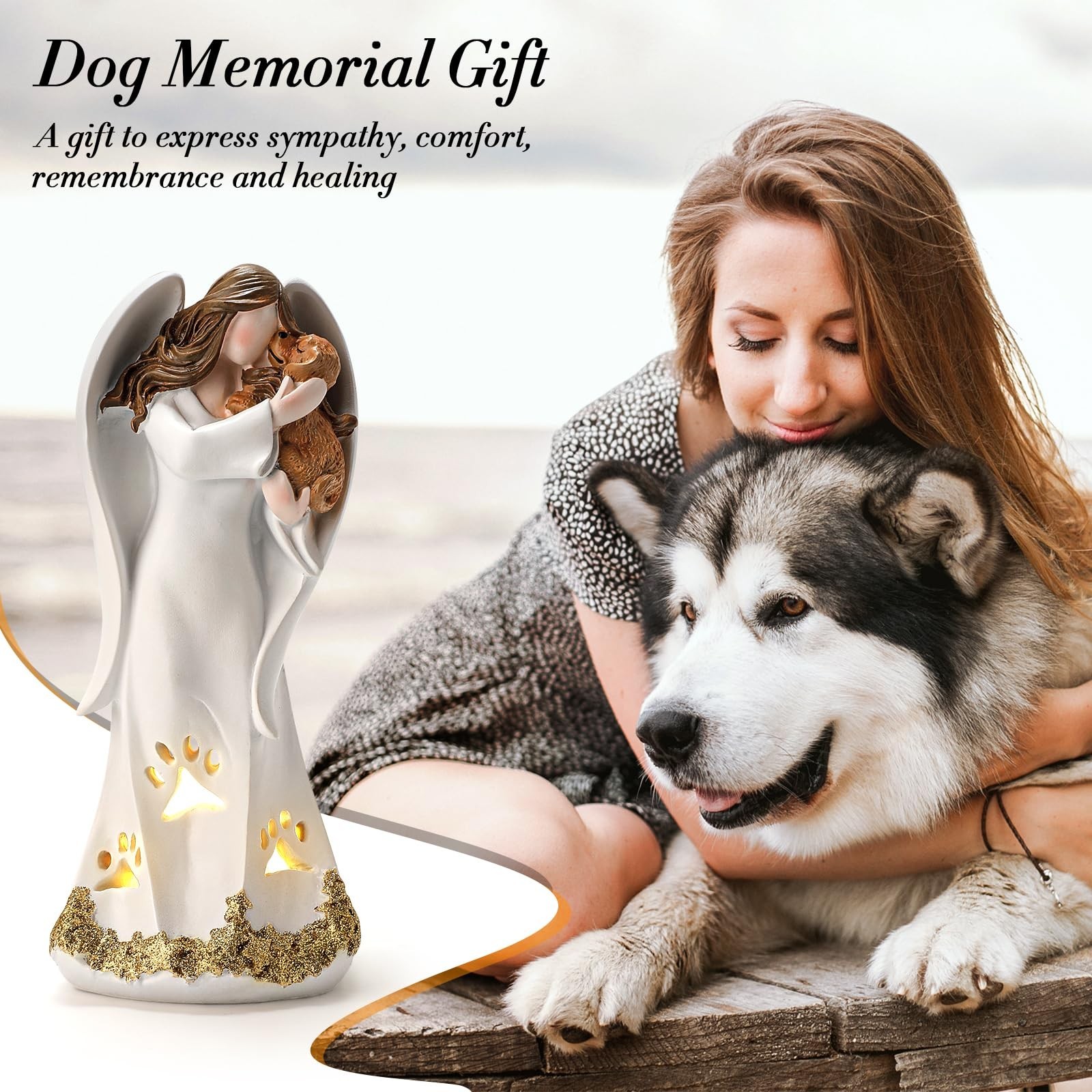 INLOMEM Dog Memorial Gifts for Loss of Pet, Hand-Sculpted Sympathy Gifts (Whi…