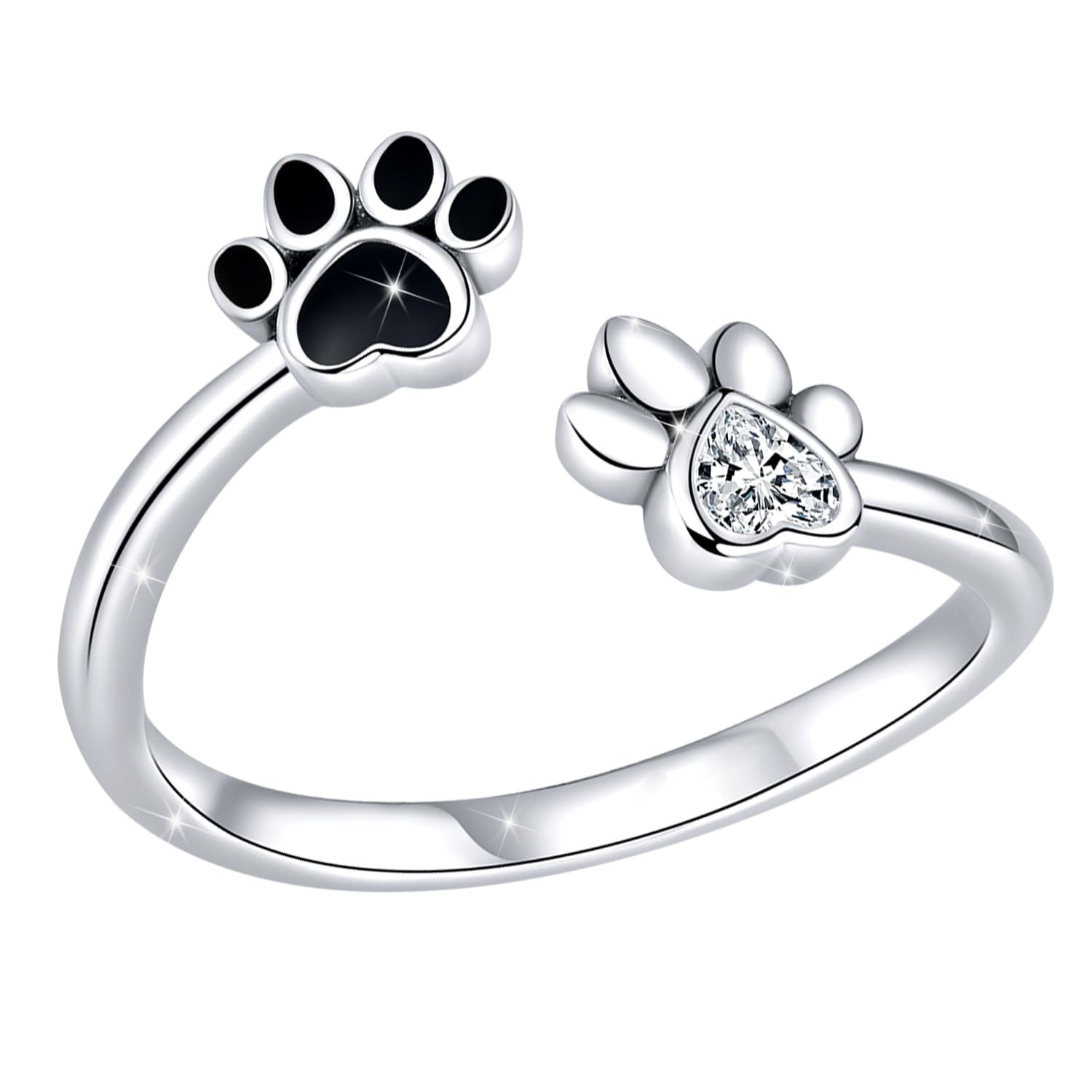 Adjustable Paw Print Ring Sterling Silver Plated Open Cat Dog Pet Memorial St…