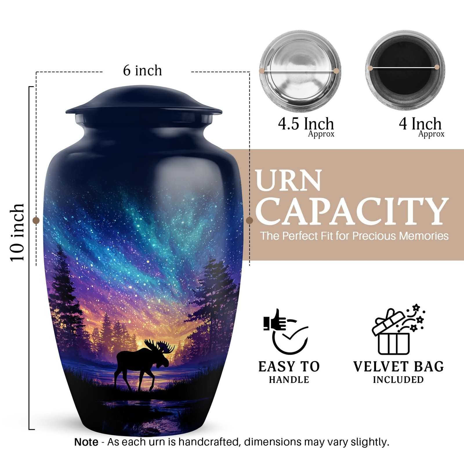 Moose Urns – 200 Cubic Inches – Large Funeral Blue Urn for Human Ashes Male &…
