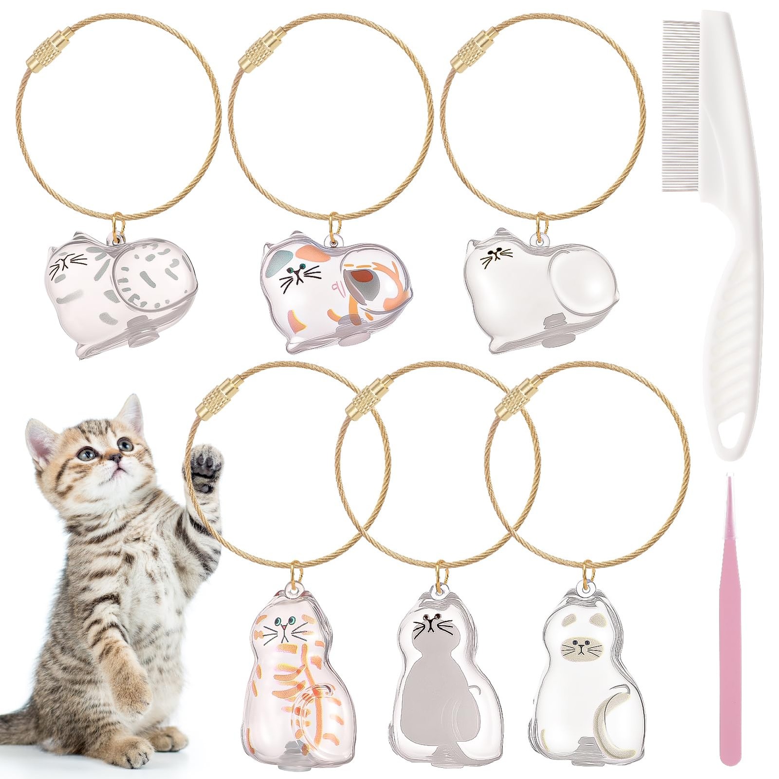 Guiqulai 6pcs Cat Hair Storage Keychain, Memorial Pendant One Size, White