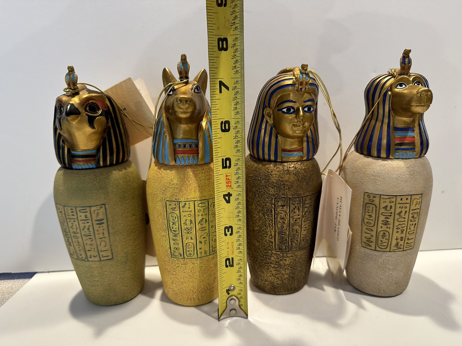 Veronese Egyptian ~ Set of 4 7″ Resin Caponic Jars w/Hang Tags ~ MINT ~ HTF
