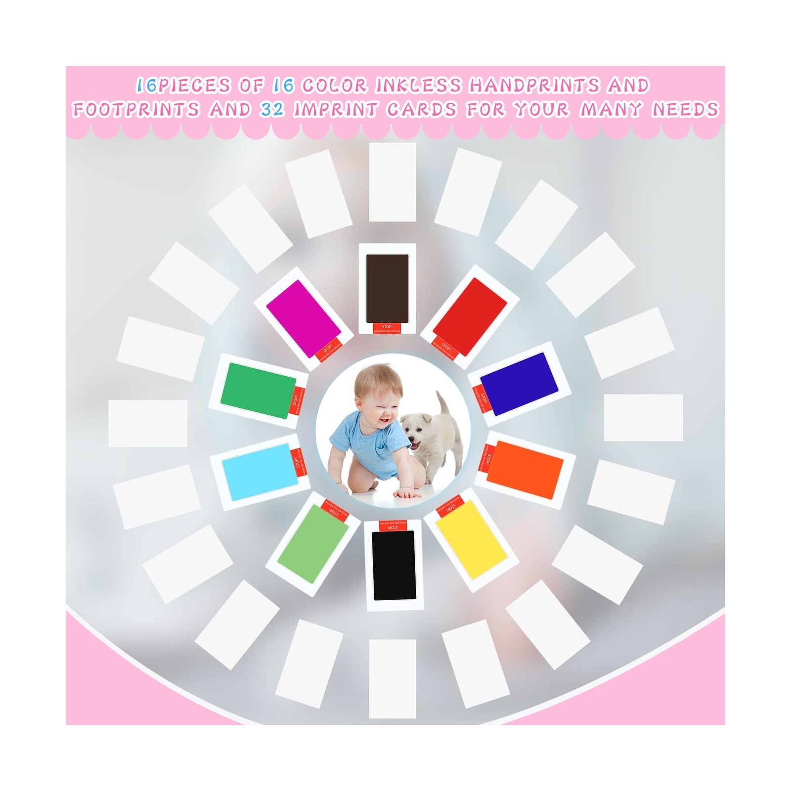 48 Pcs Inkless Baby Footprint Kit Includes 16 Pcs Colorful Ink … FAST USA SHIP