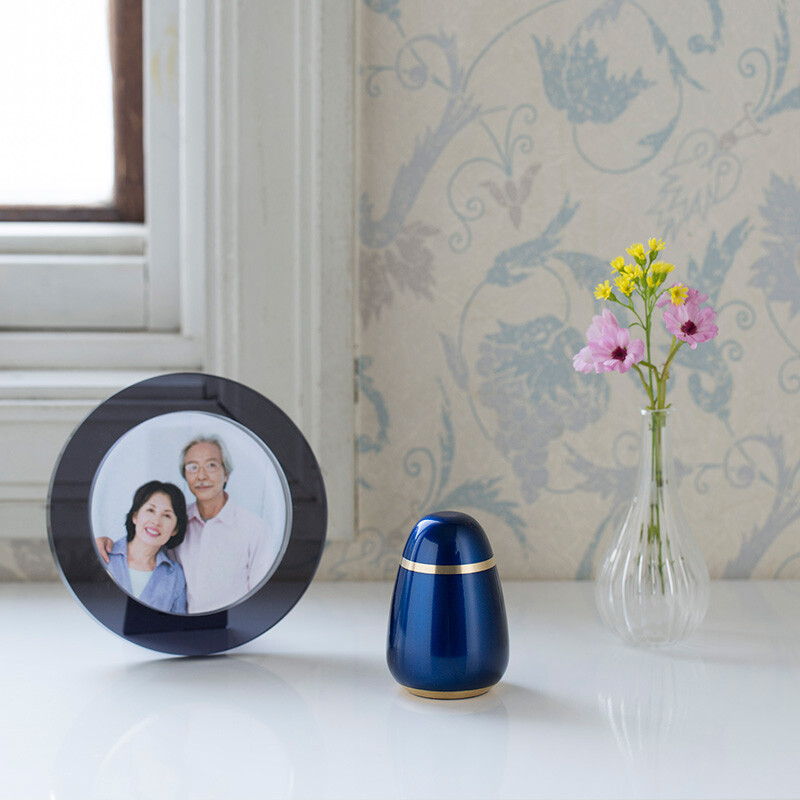 Pallet Egg Navy Blue Small Keepsake Urn for Human Ashes Brass